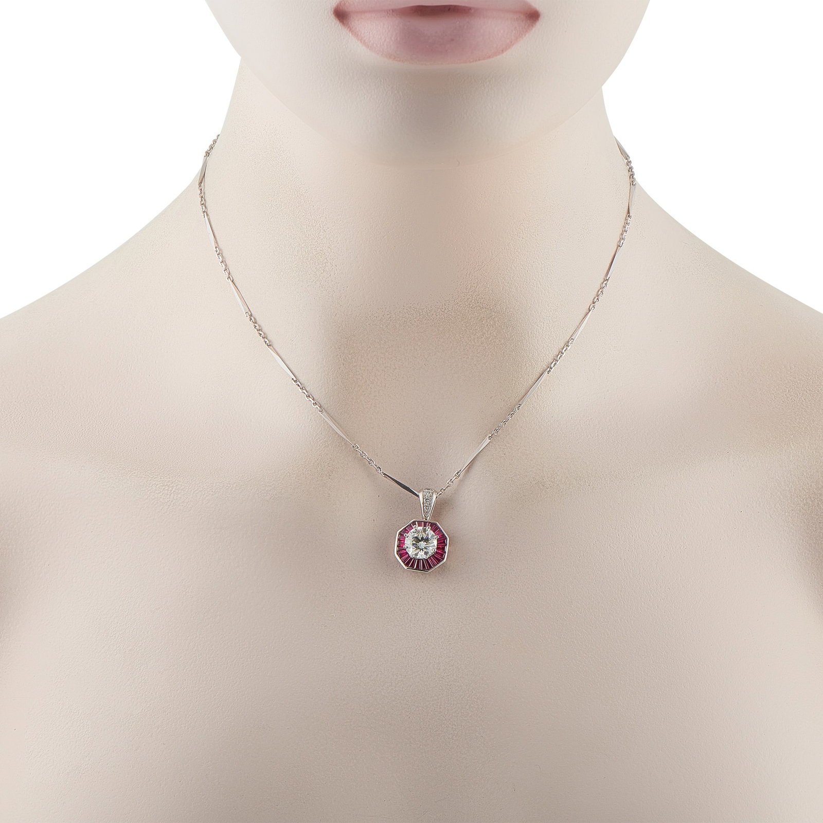 Platinum 2.21ct Diamond and Ruby Pendant - 2