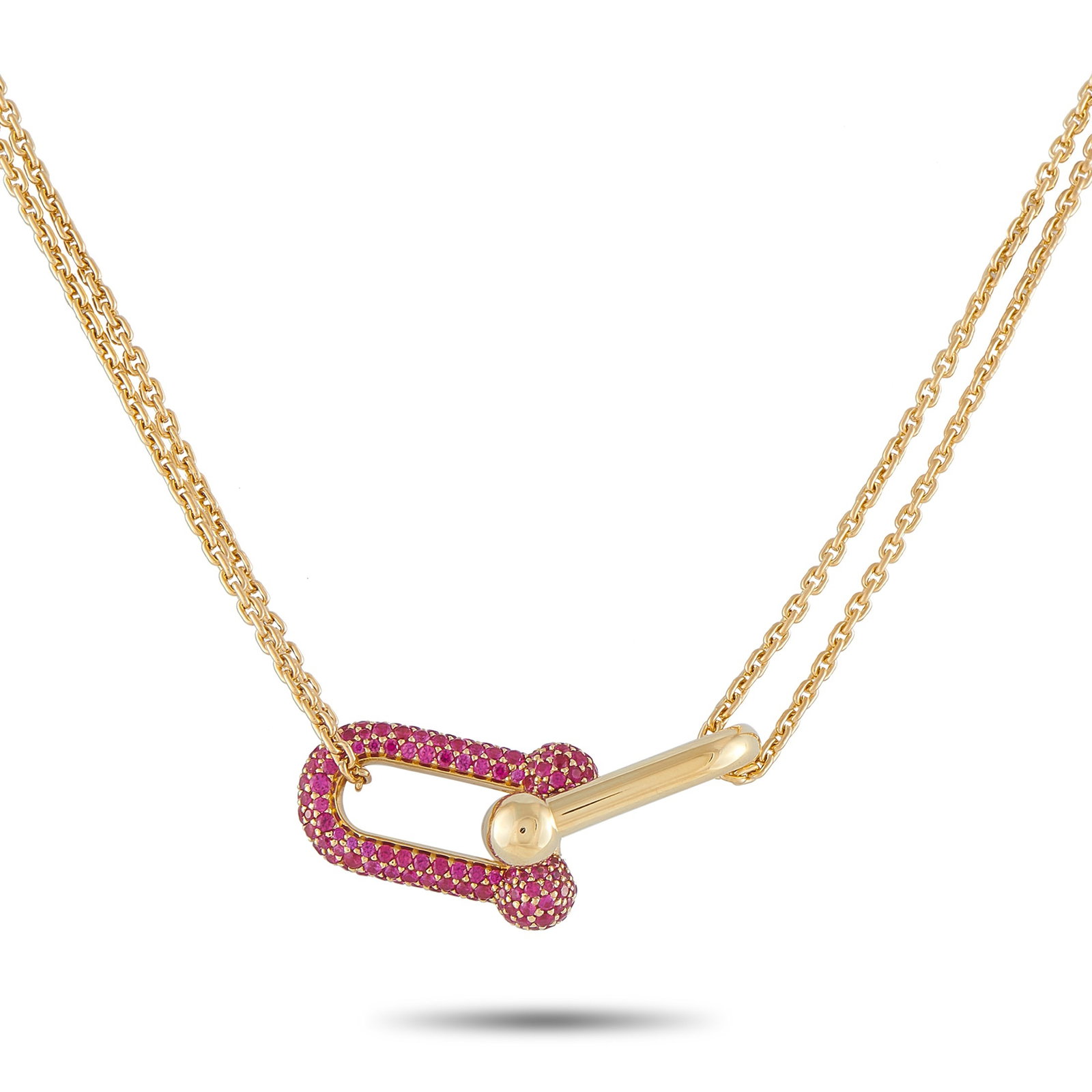 TIFFANY & CO. Tiffany & Co. HardWear 18K Yellow Gold Ruby Large Link Necklace: This Tiffany & Co. HardWear Double Link necklace is meant to symbolize enduring resilience. The collection’s iconic gauge links come to life thanks to inset Ruby accents and lustrous 18K Yellow Gold