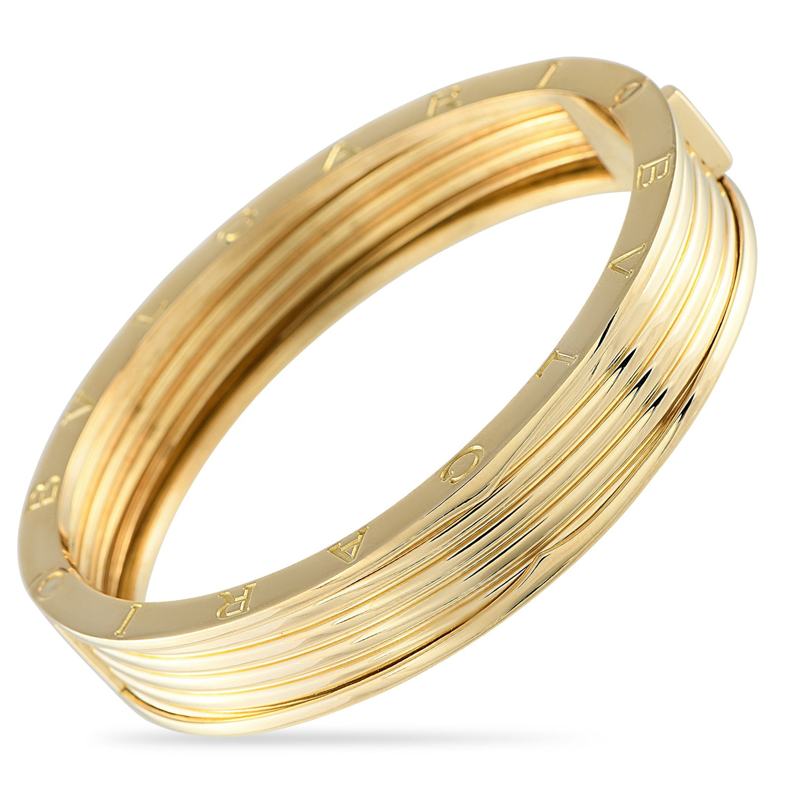 BVLGARI B.zero1 18K Yellow Gold Bracelet: Inspired by Ancient Rome, this Bvlgari B.Zero1 bracelet showcases the luxury brand’s creative spirit. From the distinctive spiral at the center to the brand’s moniker engraved at each end – ever