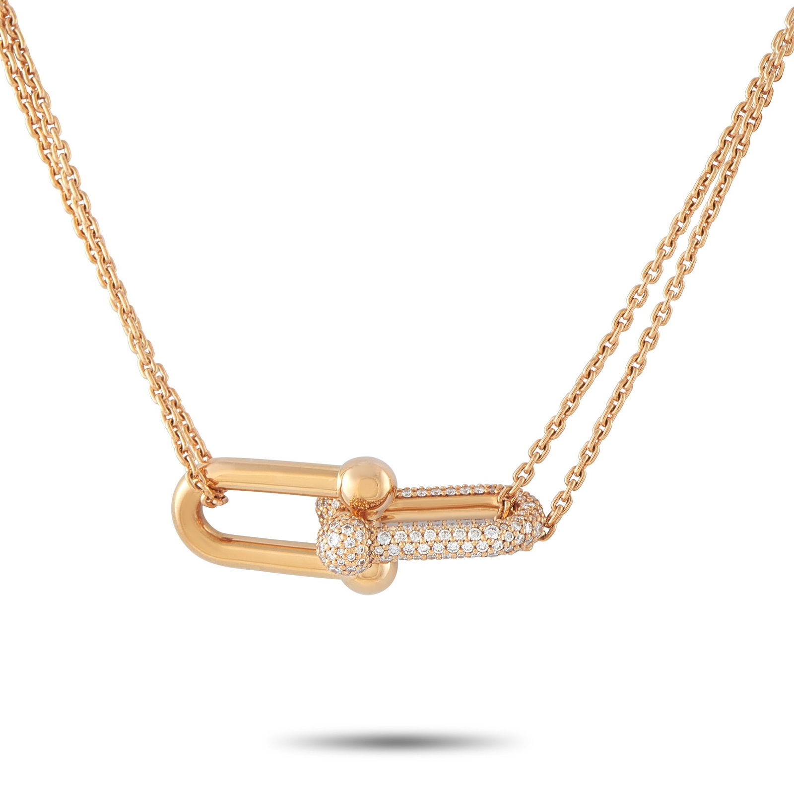 TIFFANY & CO. Tiffany & Co. HardWear 18K Rose Gold 0.74ct Diamond Necklace: Like all pieces from the Tiffany & Co. HardWear collection, this necklace seamlessly combines strength and beauty. At the center of a 14” chain, the collection’s signature gauge link makes a s