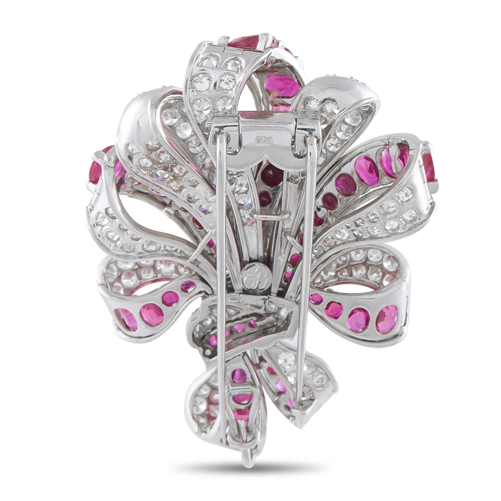 Platinum 6.25ct Diamond and Ruby Brooch - 2