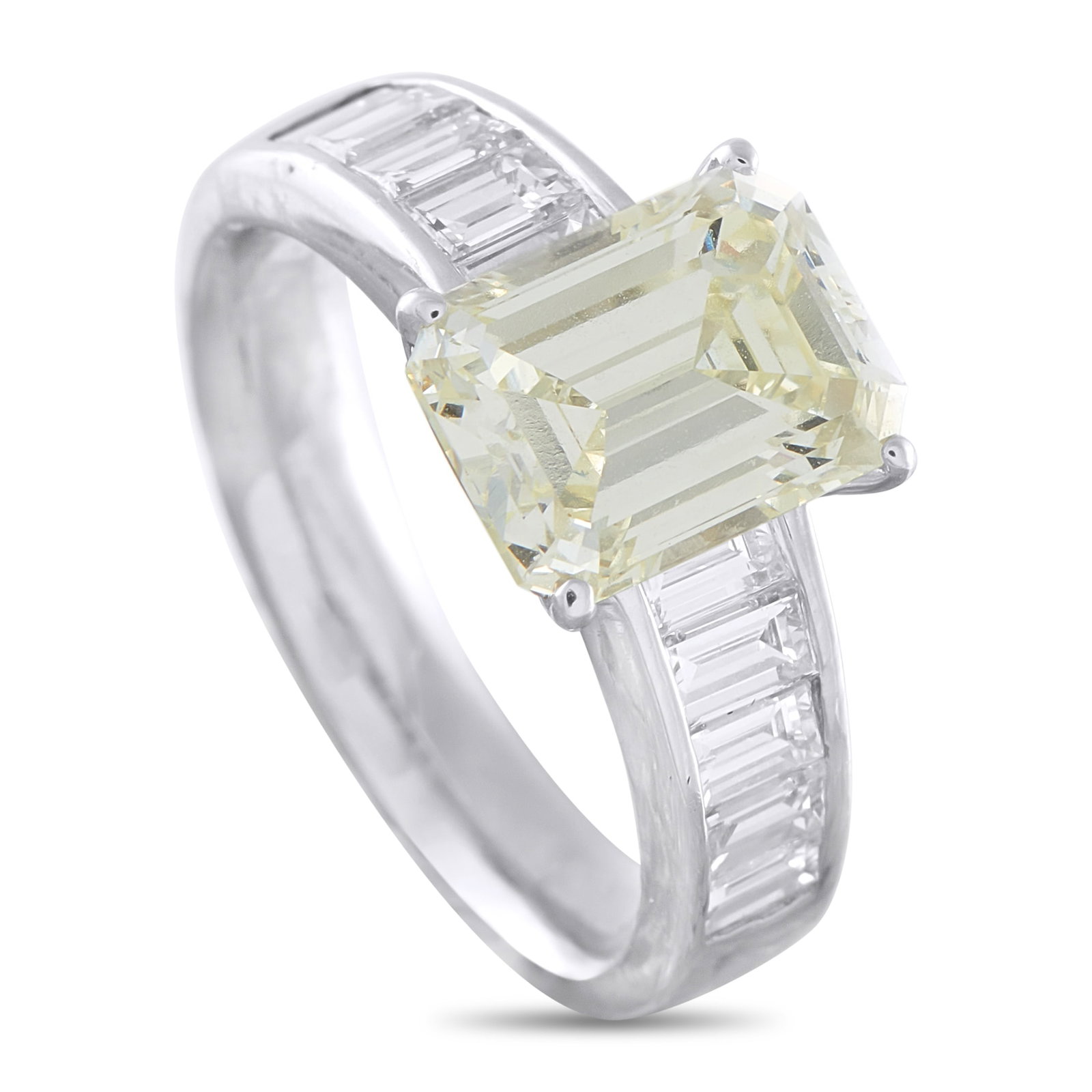 Platinum 3.03ct Diamond Ring: This heirloom-quality ring is an ideal piece for anyone who appreciates timeless elegance. Emerald cut Diamonds with a total weight of 3.03 carats allow this ring to continually catch the light and ca