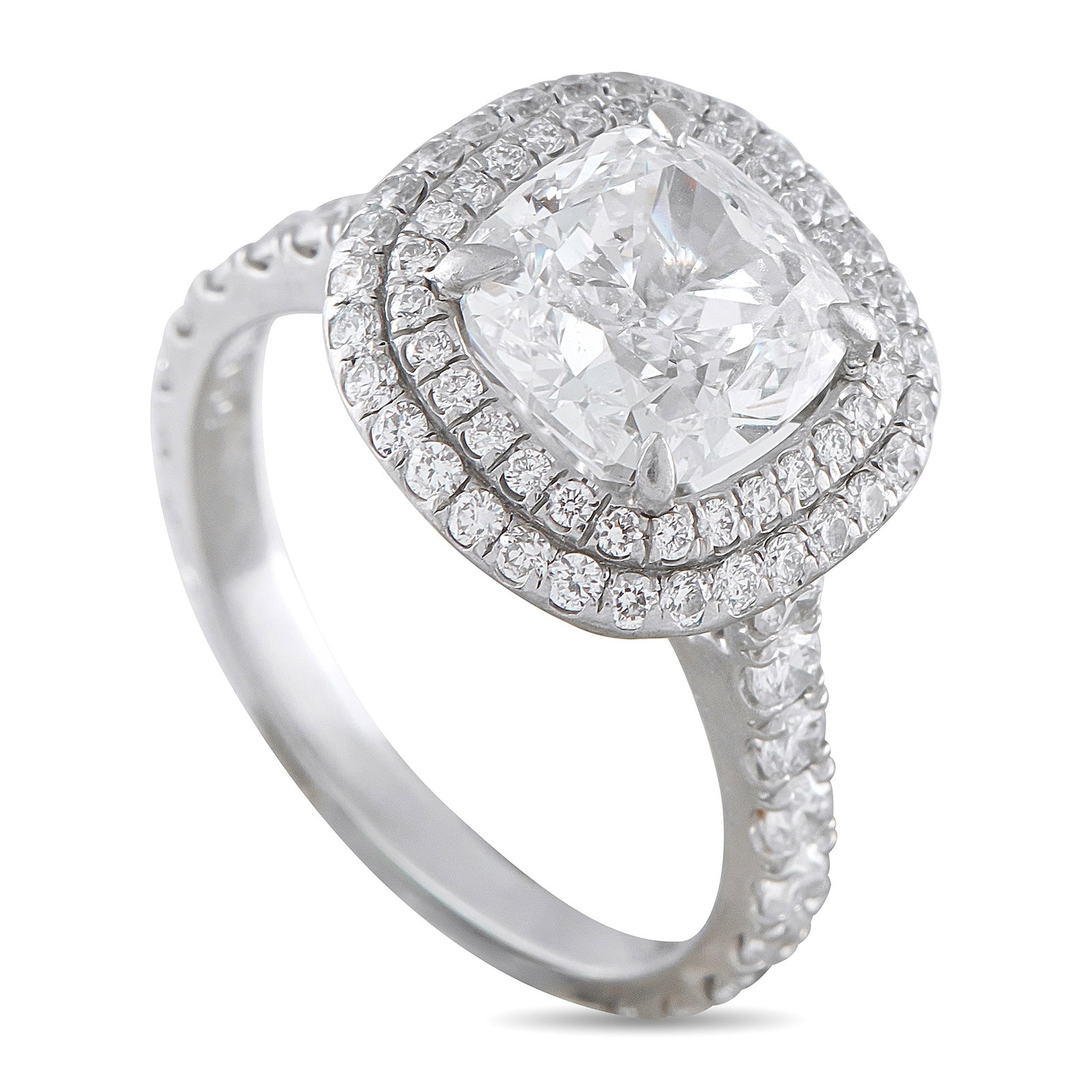 Platinum 2.75ct Diamond Ring: This luxury ring will continually impress. The dynamic design comes to life thanks to sparkling Diamond accents totaling 0.55 carats. At the center, a 2.20 carat GIA-Certified Diamond with G color and