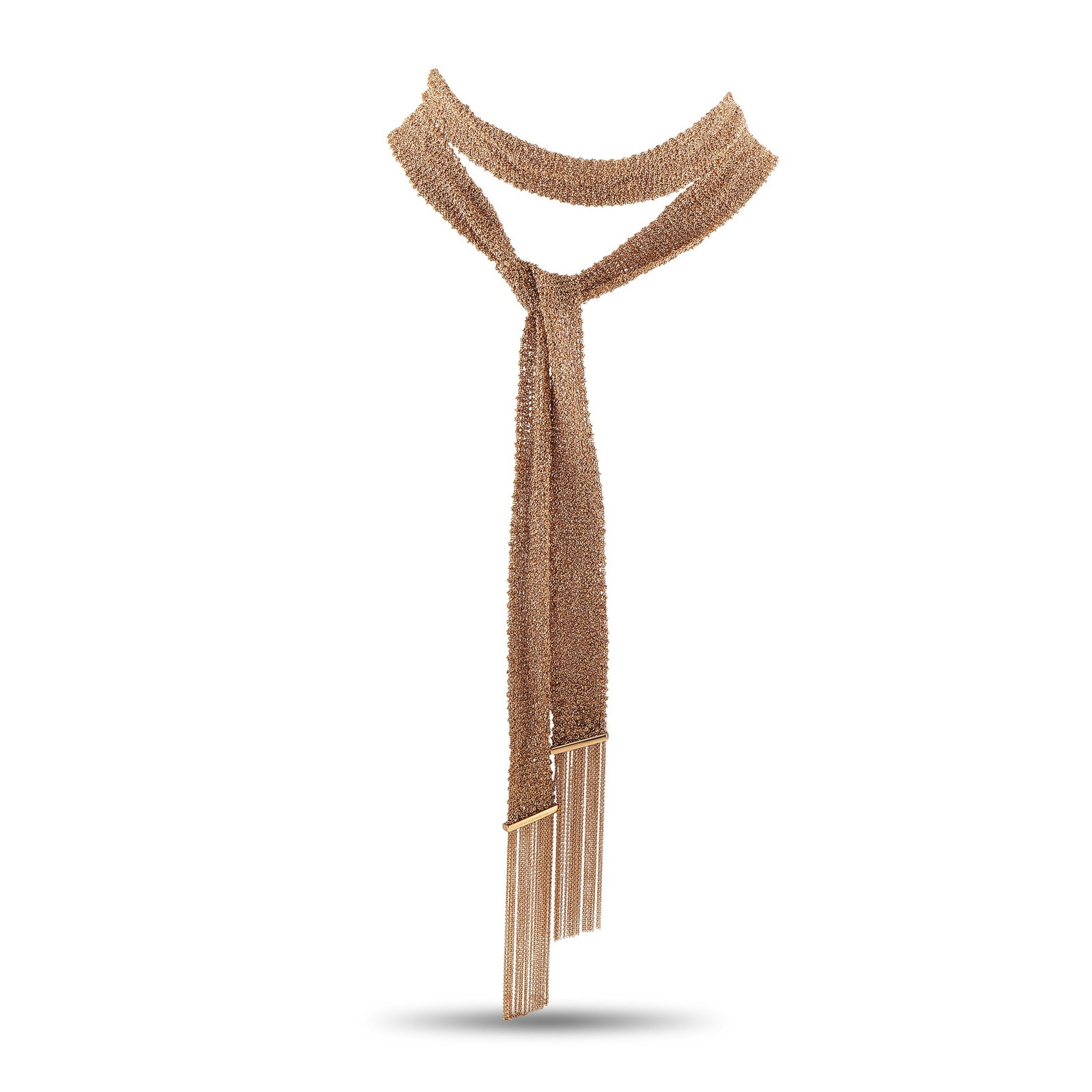BOUCHERON Delilah 18K Rose Gold Necklace: A dramatic design makes this Boucheron Delilah necklace a statement-making piece that elevate any ensemble. Inspired by Parisian textiles, 18K Rose Gold chains form a metal mesh that gracefully drapes