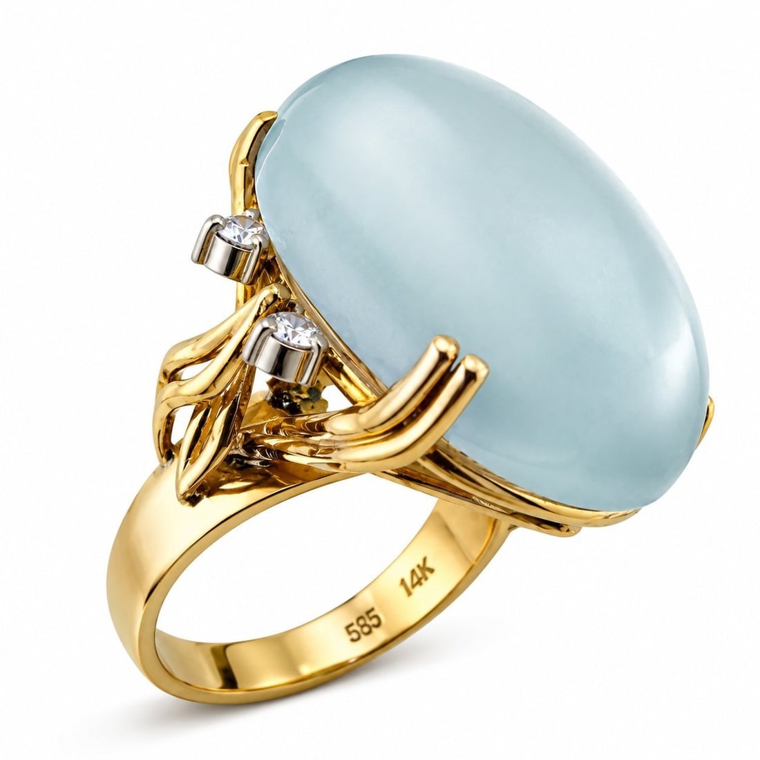 GIA Certified 14K Yellow Gold 16.0ct Jadeite Jade and Diamond Ring (1 of 8)