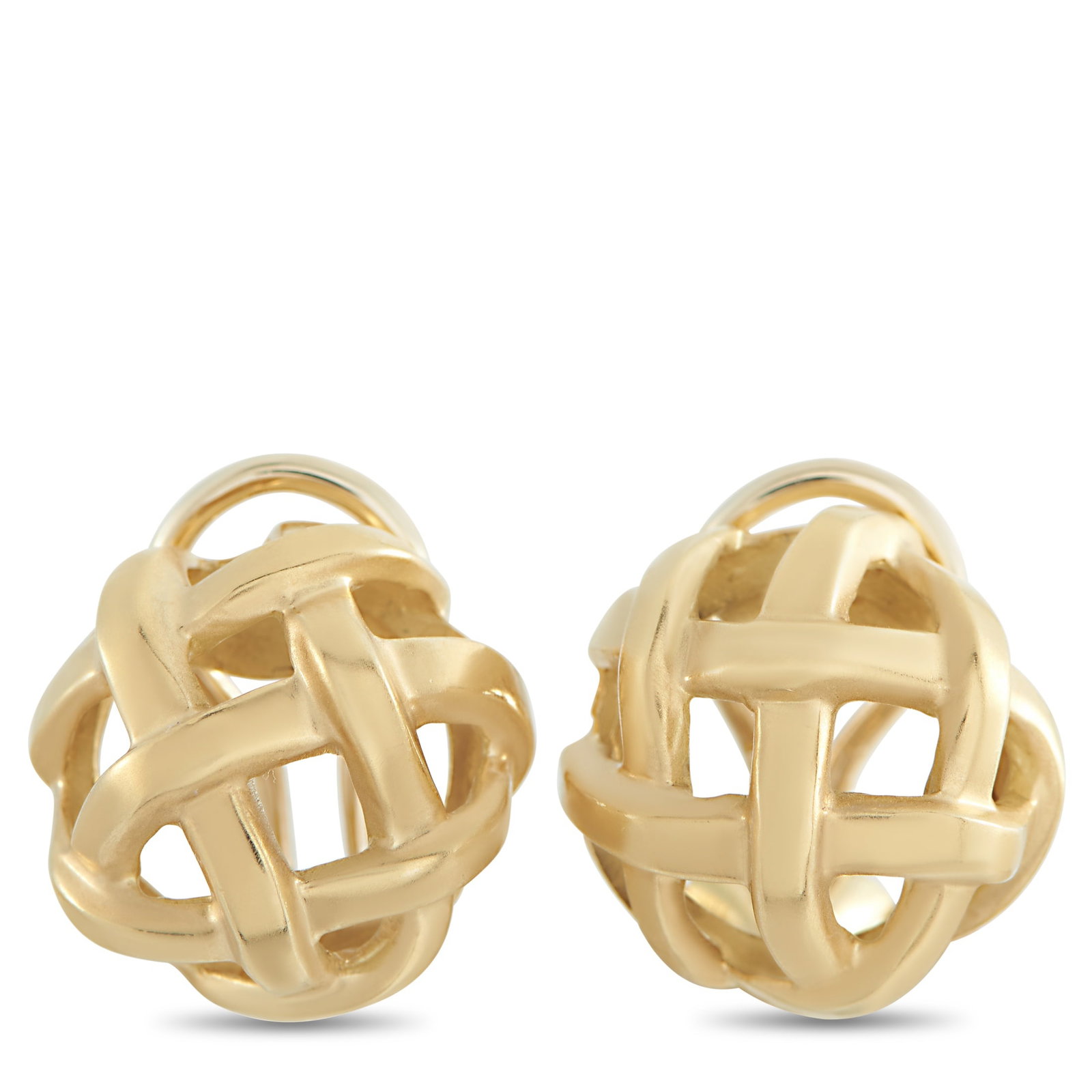 ANGELA CUMMINGS 18K Yellow Gold Earrings: A basketweave design gives these Angela Cummings earrings a sophisticated sense of style. Elegant and understated, each earring is crafted from 18K Yellow Gold and measures 0.60” round. Conditio