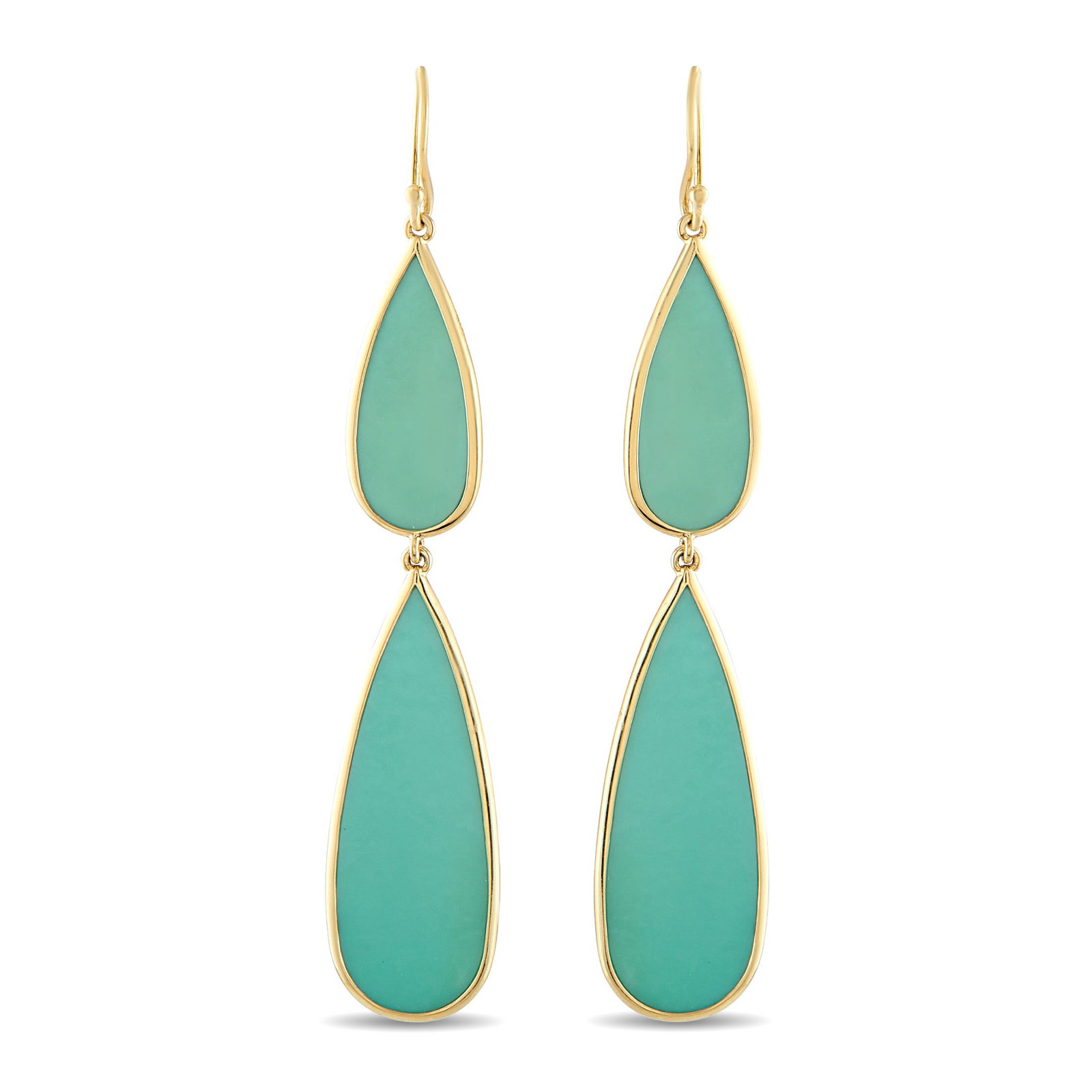 IPPOLITA 18K Yellow Gold Turquoise Earrings: These Ippolita earrings are ideal for anyone with a minimalist aesthetic. Featuring Turquoise stones at the center, the fluid design features clean lines and a classic sense of sophistication. Each ea