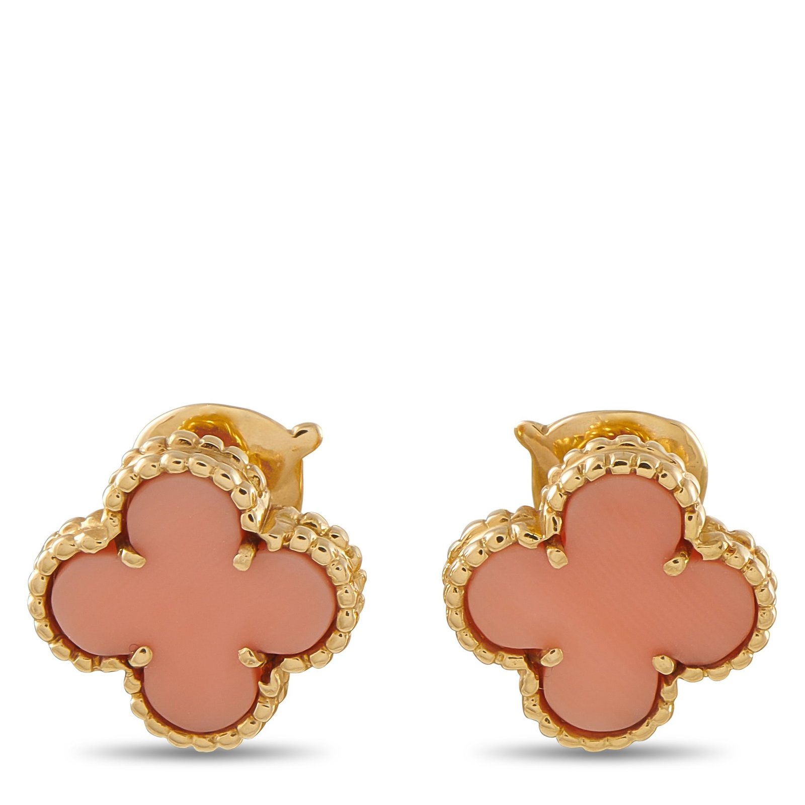 Van Cleef & Arpels Vintage Alhambra 18K Yellow Gold Coral Earrings (1 of 3)
