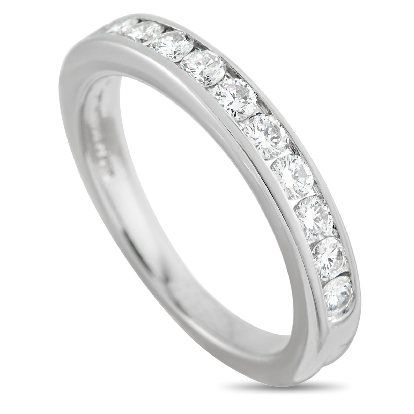 Tiffany & Co. Platinum 0.44ct Diamond Band: This Tiffany & Co. band ring will look chic no matter if it’s worn alone or stacked with other luxury pieces from your collection. Channel-set Diamonds with a total weight of 0.44 carats add subtle 