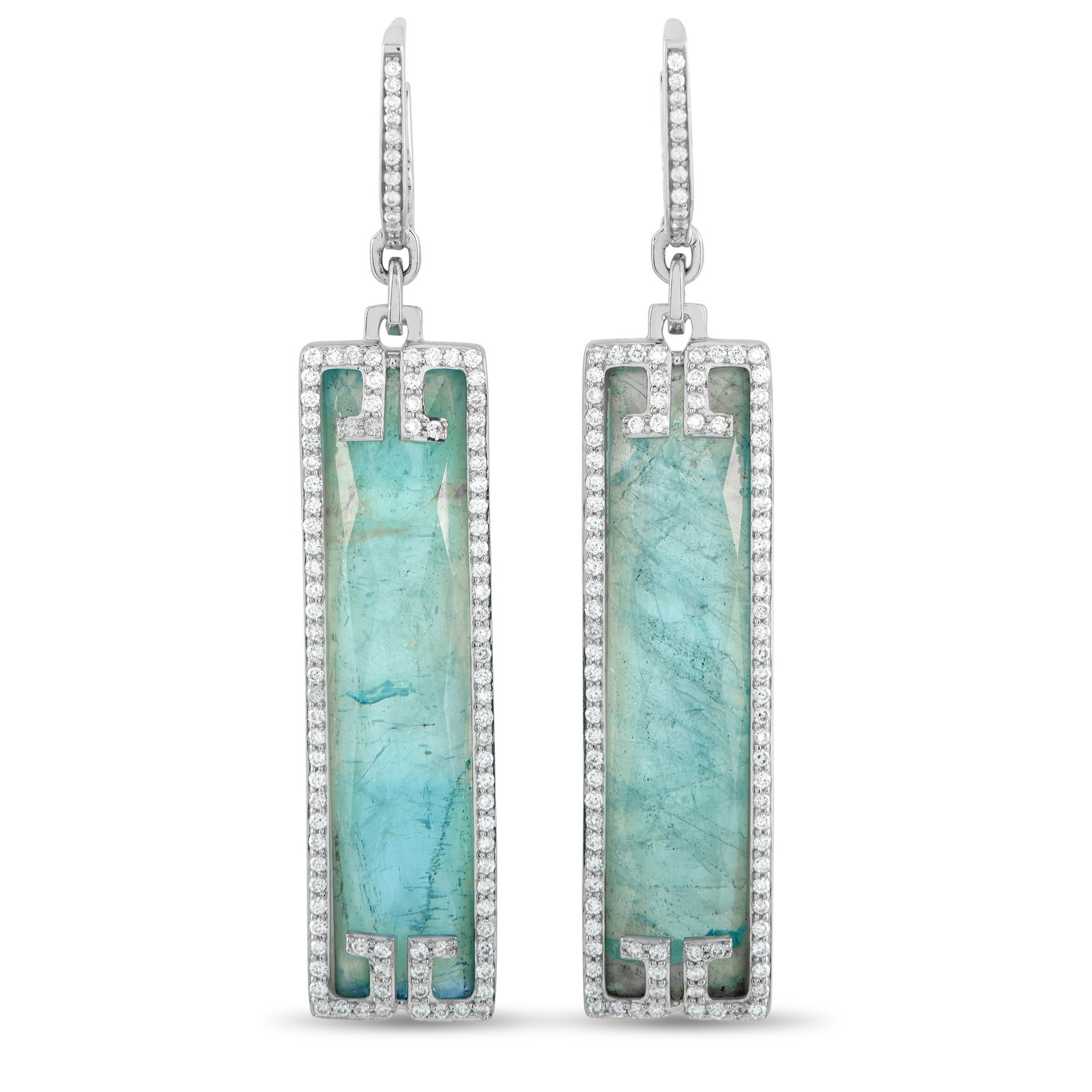 Ivanka Trump 18K White Gold 0.21ct Diamond, Mother of Pearl, and Quartz Earrings: Add elegance and sophistication to any ensemble with these Ivanka Trump earrings. Breathtaking Quartz over Mother of Pearl stones provide the rectangular setting with a captivating pop of color. Diamo