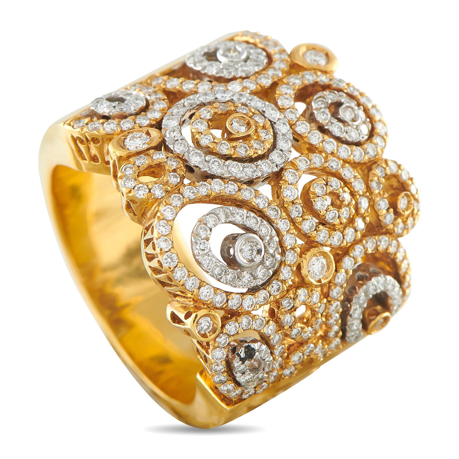 Ponte Vecchio 18K Yellow Gold 1.50ct Diamond Ring: Stunning circular motifs fill this Ponte Vacchio ring with a distinctive sense of movement. Crafted from lustrous 18K Yellow Gold, this dramatic piece is elevated by sparkling Diamonds with a total we