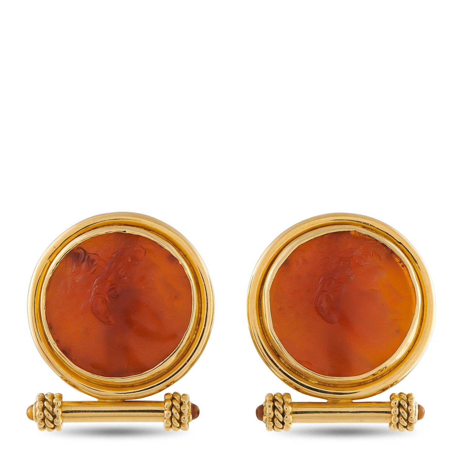 Elizabeth Locke 18K Yellow Gold Venetian Glass Clip-On Earrings: Add a touch of warmth and sophistication to any ensemble with these Elizabeth Locke earrings. Opulent Venetian Glass accents elevate the sleek circular settings. Crafted from 18K Yellow Gold, each ear