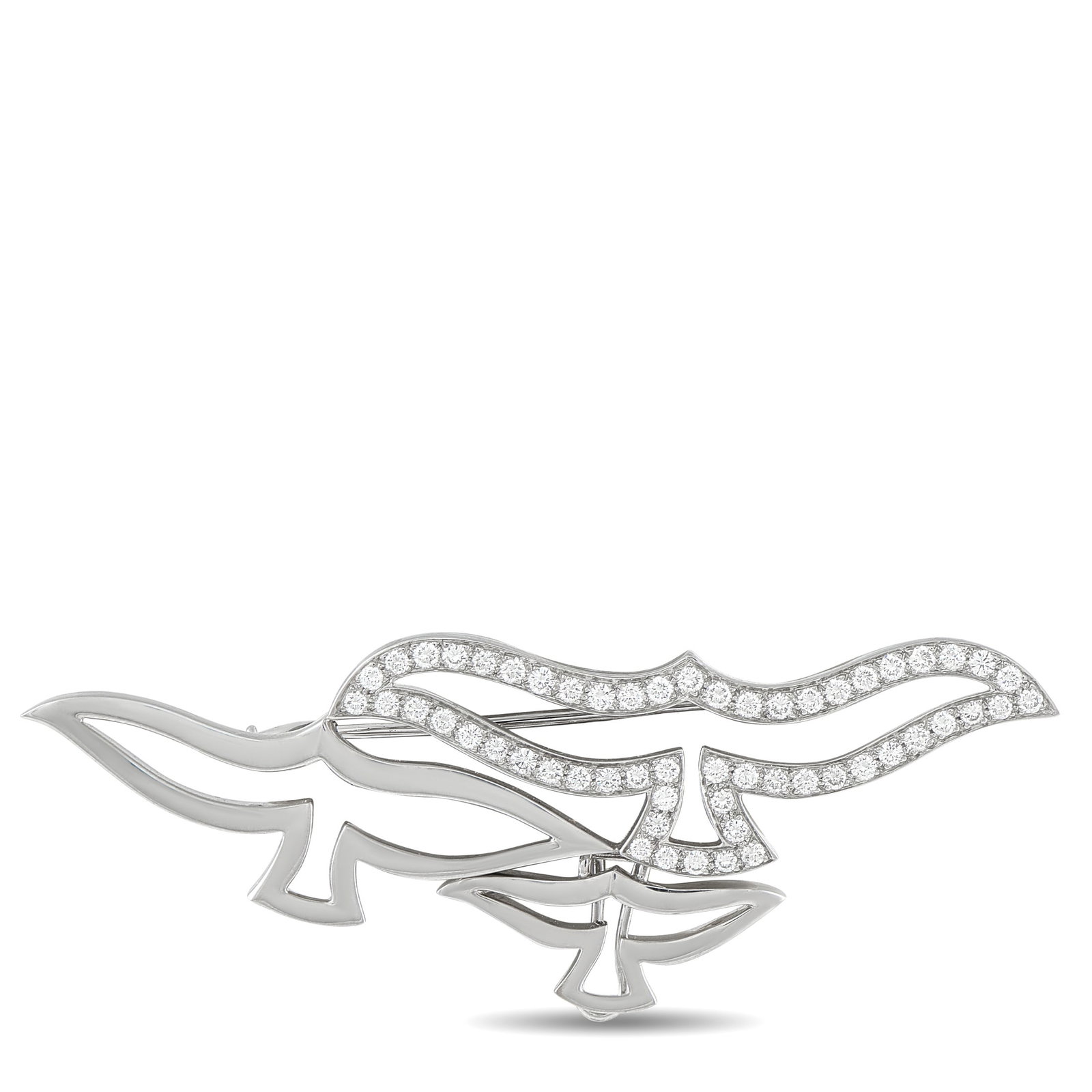 Cartier 18K White Gold 1.12ct Diamond Dove Brooch: This Cartier dove brooch is meant to capture the beauty of birds in flight. The minimalist design comes to life thanks to sparkling Diamonds totaling 1.12 carats. Set in 18K White Gold, it measures 1.