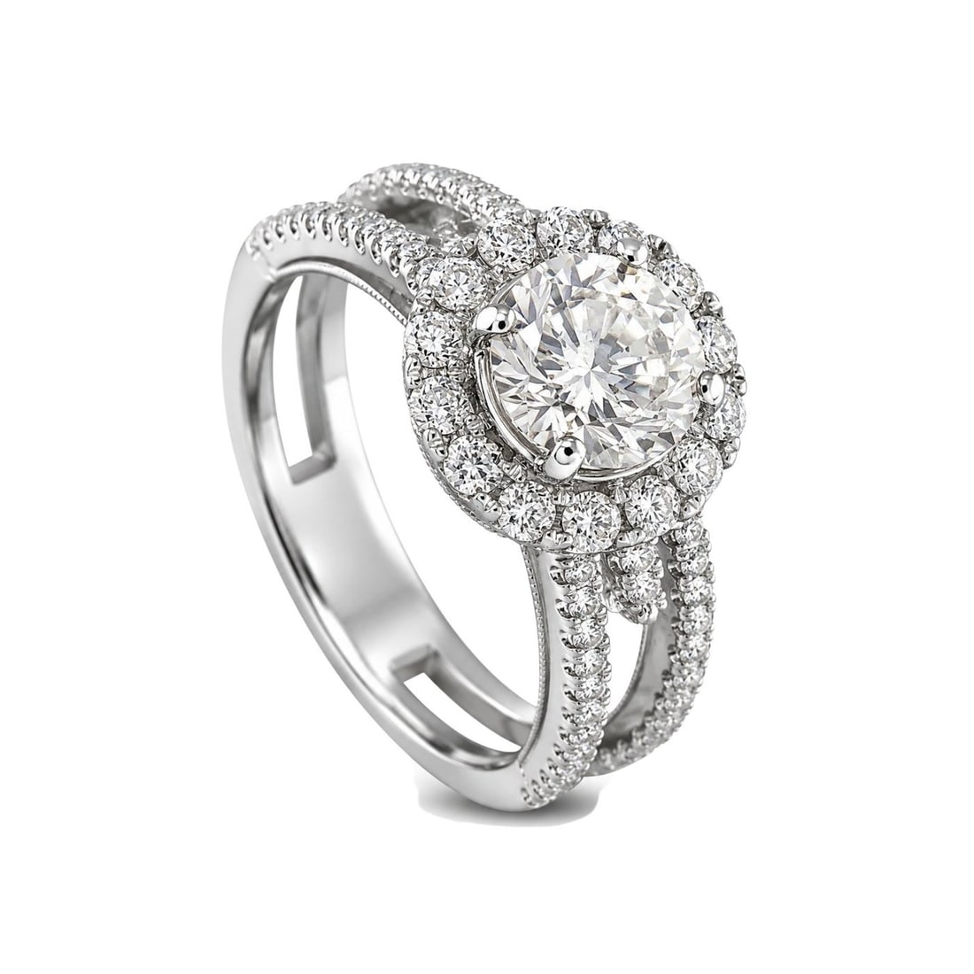 18K White Gold 2.16ct Diamond Ring: 18K White Gold 2.16ct Diamond Ring A timeless design ensures this luxury ring will never go out of style. At the center, a 1.36 carat Diamond center stone offers endless sparkle. Additional Diamonds t