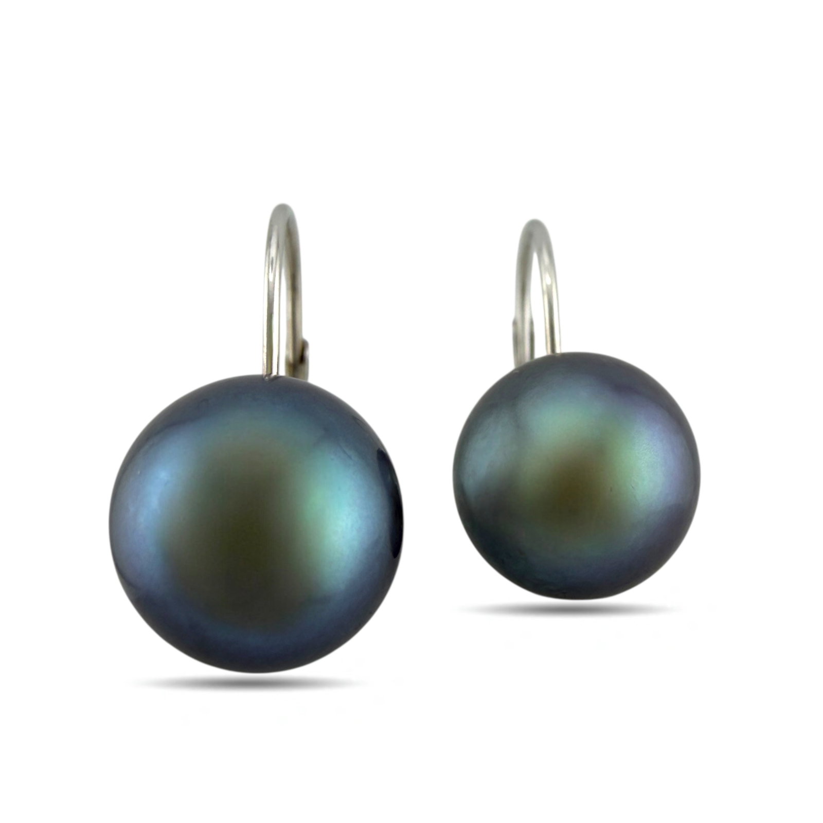 14K White Gold Dark Pearls Drop Earrings: 14K White Gold Dark Pearls Drop Earrings These elegant drop earrings are crafted in solid 14 karat white gold and feature rich dark pearl suspended in a refined, minimalist setting. The pearl display 