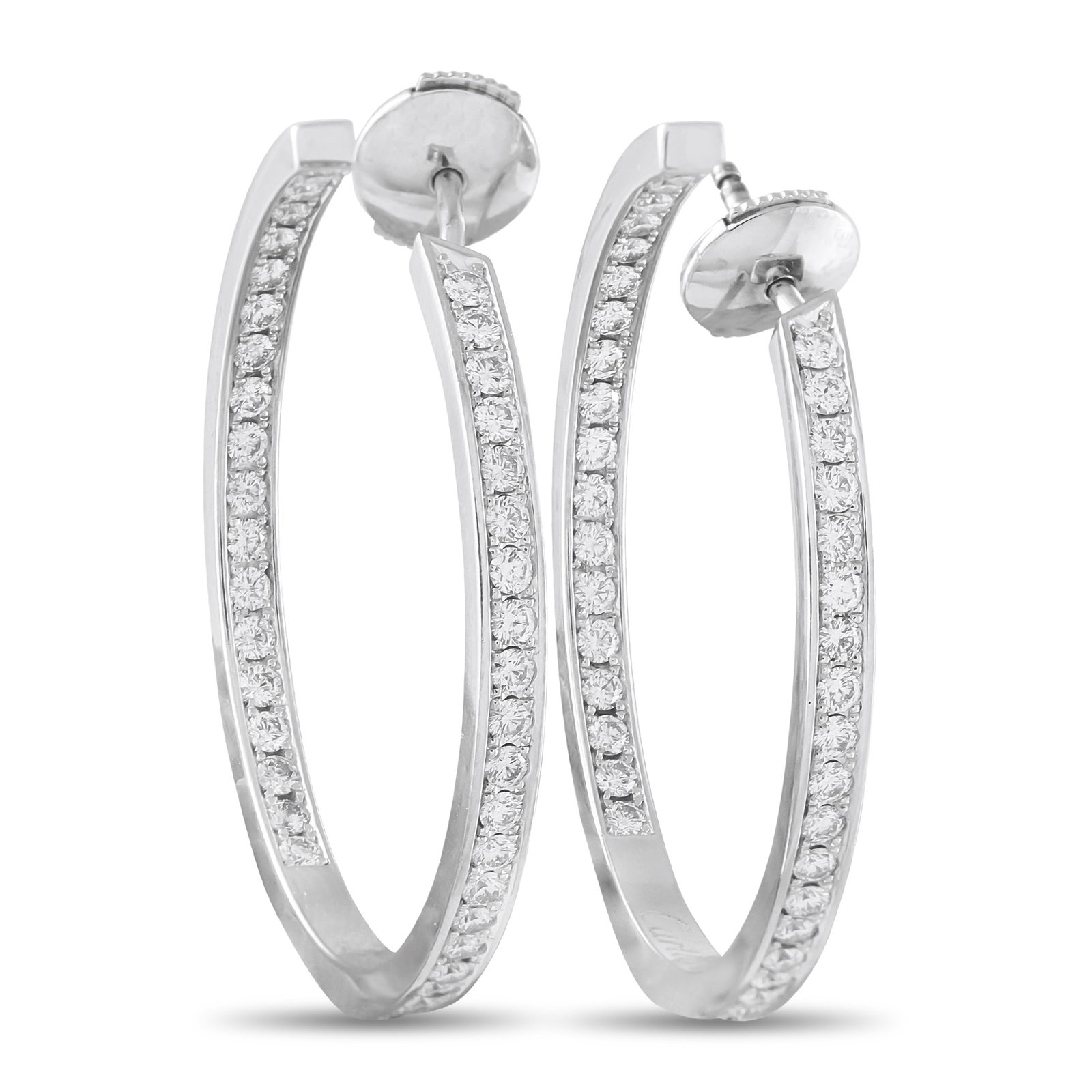 Cartier 18K White Gold 1.50ct Diamond Hoop Earrings: These Cartier hoop earrings are simply elegant. The sleek 18K White Gold settings provide them with a minimalist aesthetic, while sparkling Diamonds totaling 1.50 carats catch the light from every ang