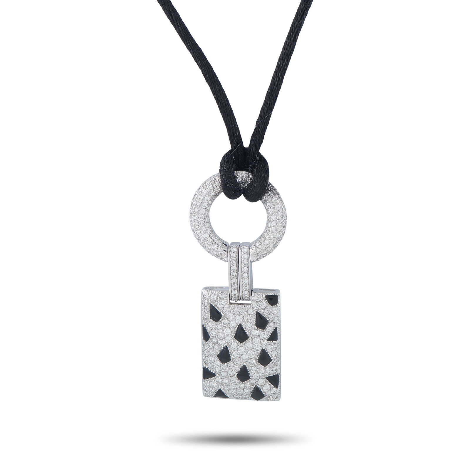Cartier Panthere 18K White Gold 2.82ct Diamond Pendant: This Cartier Panthere necklace will add opulence to any ensemble. Sparkling Diamonds with a total weight of 2.82 carats make the pendant positively radiate light. Onyx accents in the pattern of the lu