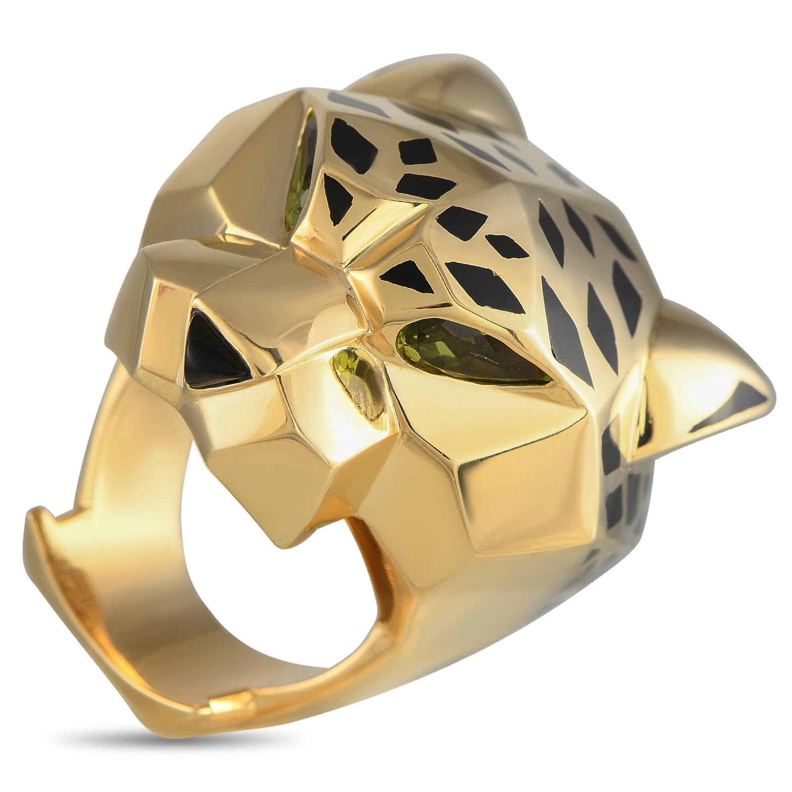 Cartier Panthere 18K Yellow Gold Ring: This Cartier Panthere ring is designed to make a statement. Featuring the luxury brand’s symbolic animal, this iconic accessory comes to life thanks to contrasting pops of color and an uncompromisin
