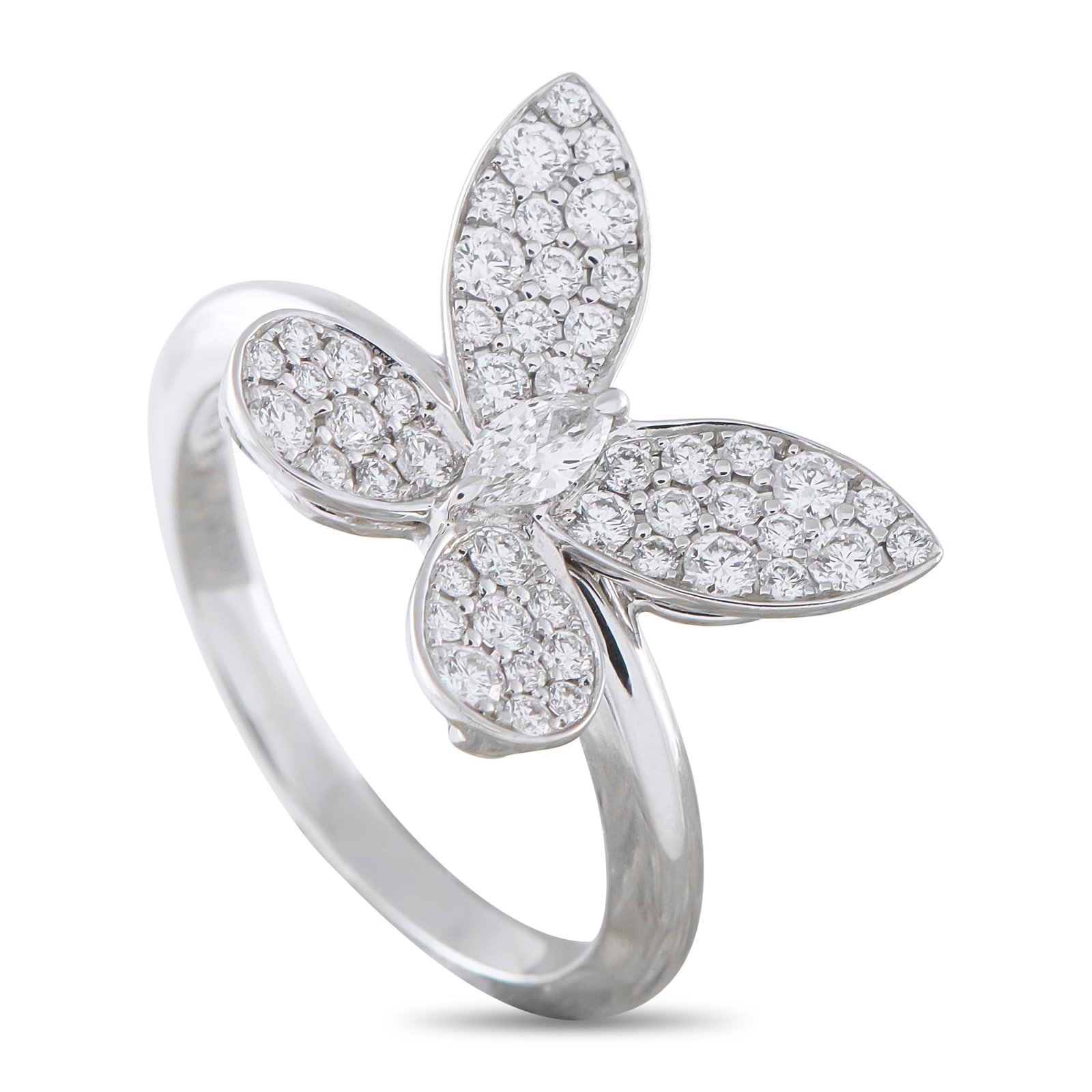 Graff 18K White Gold 0.55ct Diamond Pavé Butterfly Ring: This Graff Pavé Butterfly ring will add a touch of charm to any ensemble. Glittering wings placed at a slight angle provide the captivating butterfly motif with a subtle touch of realism. Covered in 