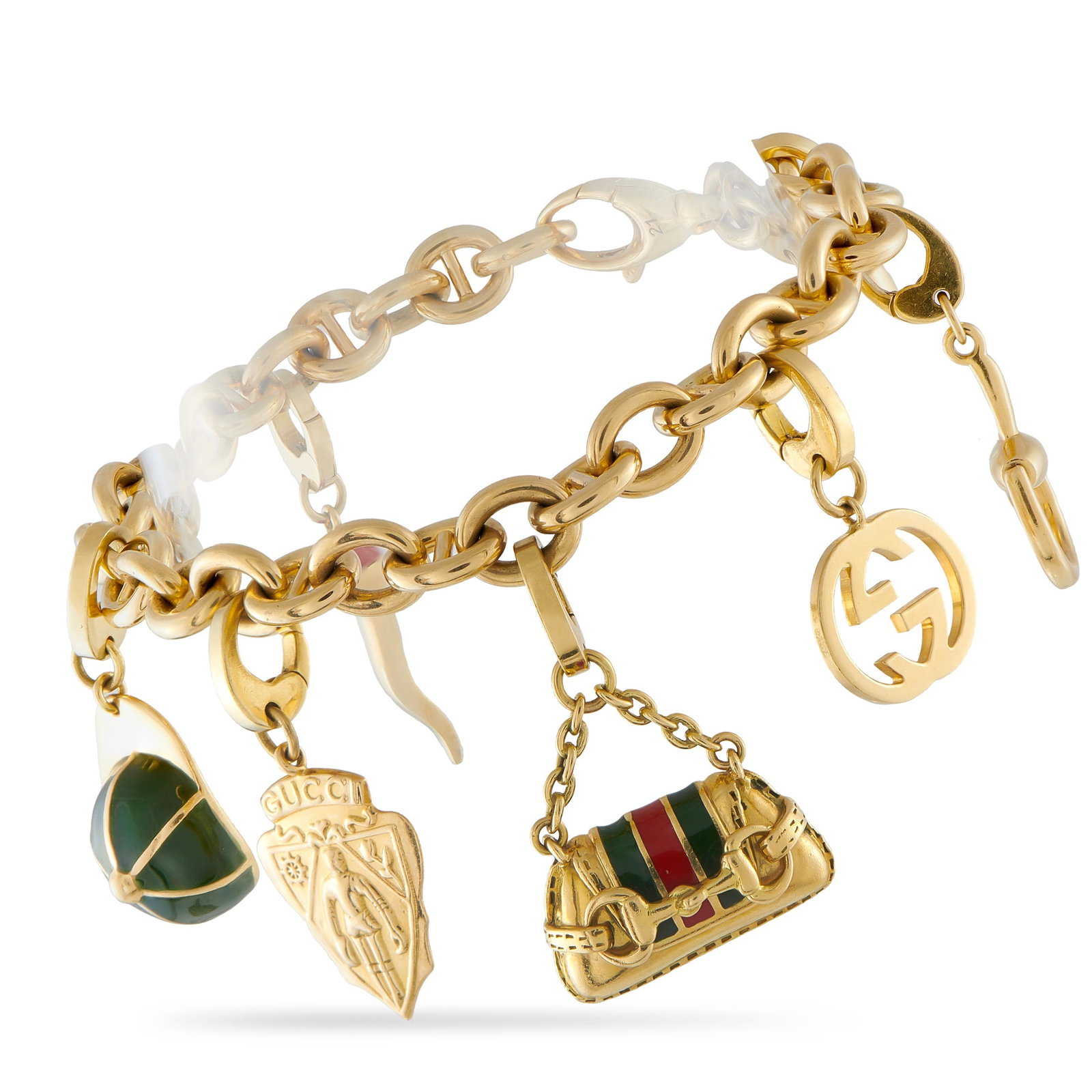 Gucci Vintage 18K Yellow Gold Charm Bracelet: This Gucci vintage charm bracelet is a classic piece with instant appeal. The brand’s iconic colors and symbols make it a luxury piece that will simply never go out of style. Crafted from 18K Yellow