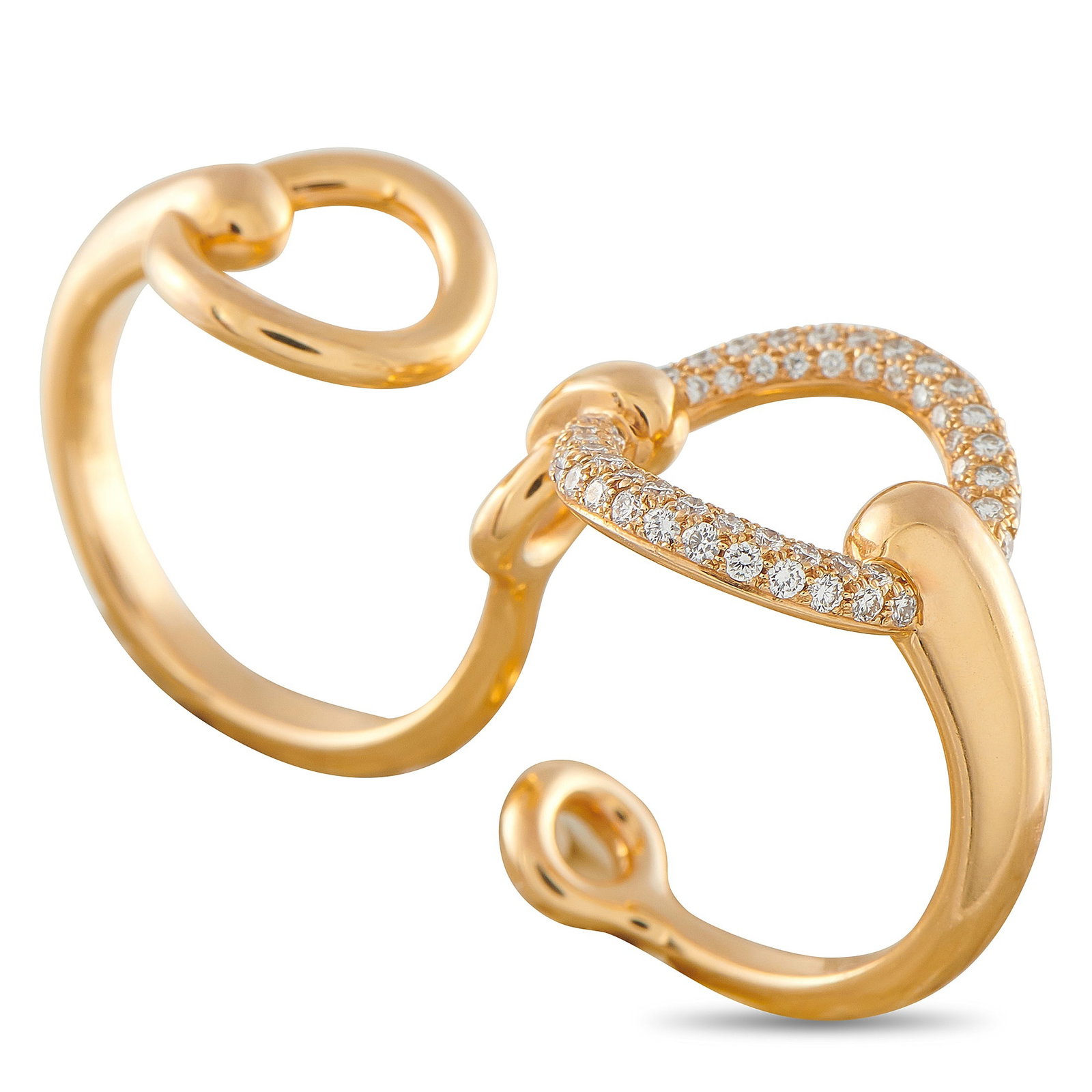 Hermes Filet d’Or 18K Rose Gold 0.43ct Diamond Double Ring (1 of 4)