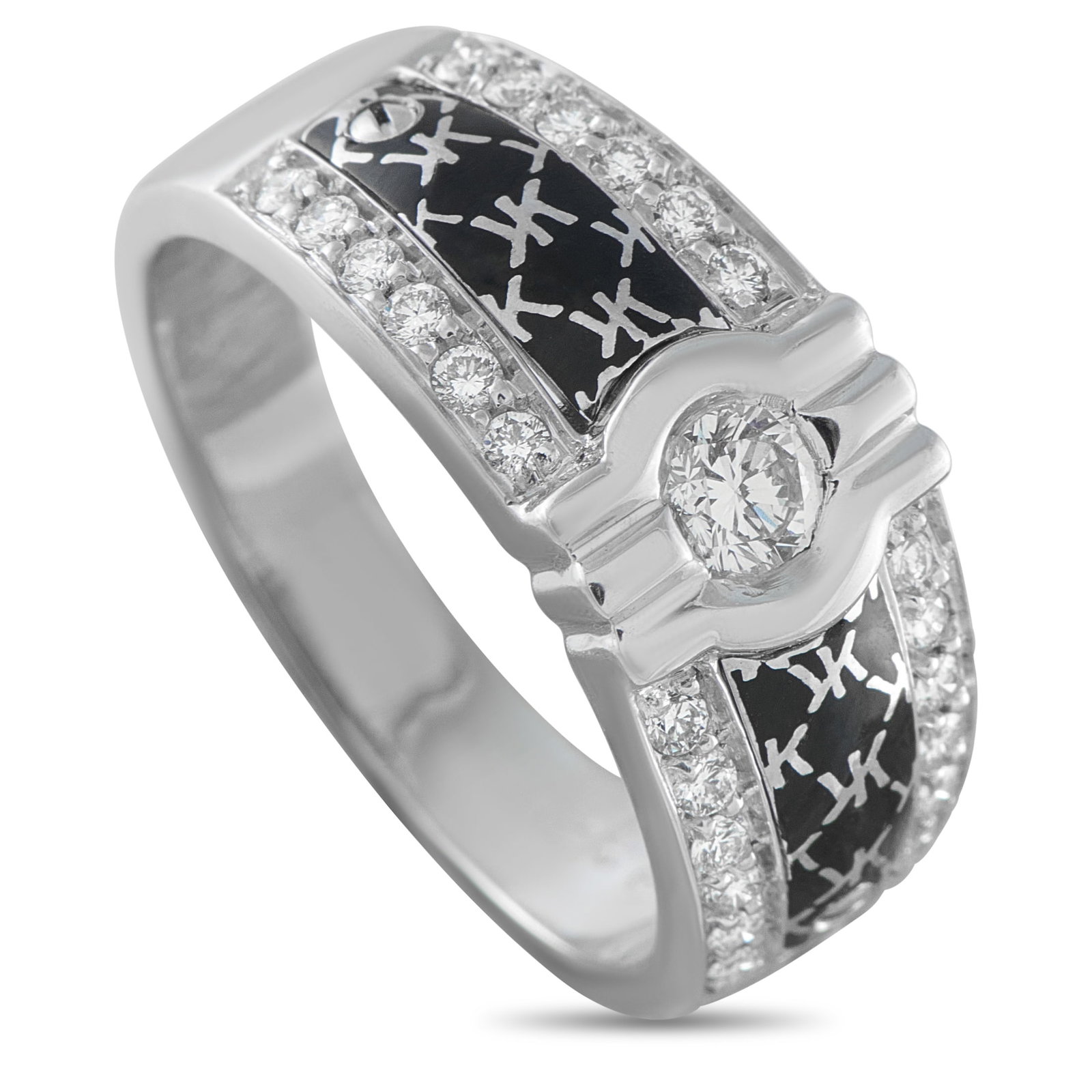 Korloff 18K White Gold 0.50ct Diamond Ring: This Korloff ring is wholly unique. The dramatic design features a bold 18K White Gold setting elevated by visible screw accents and sparkling Diamonds totaling 0.50 carats. The luxury brand’s logo 