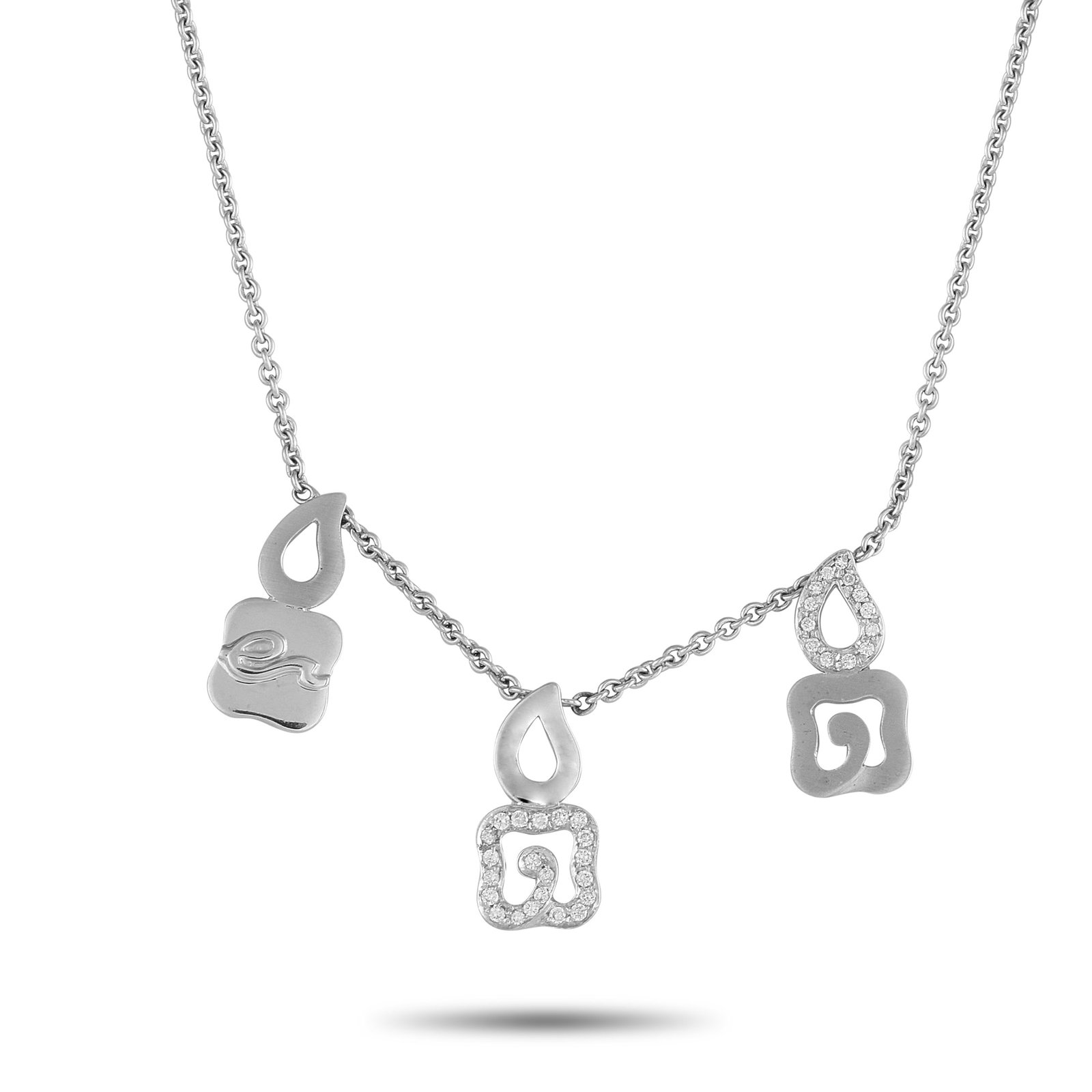 LA Nouvelle Bague 18K White Gold 0.33ct Diamond Charm Necklace: Like all La Nouvelle Bague accessories, this necklace blends traditional design techniques with an evocative, contemporary sense of style. Suspended from a delicate 17.5” chain, a trio of small 