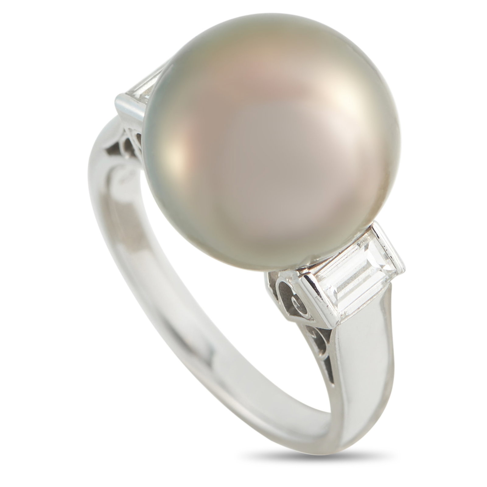 Mikimoto Platinum 0.30ct Diamond and Tahitian Pearl Ring: This Mikimoto ring is instantly captivating. At the center of a detailed platinum setting, a 12.2mm Tahitian Pearl center stone serves as a stunning focal point. Diamond accents with a total weight of