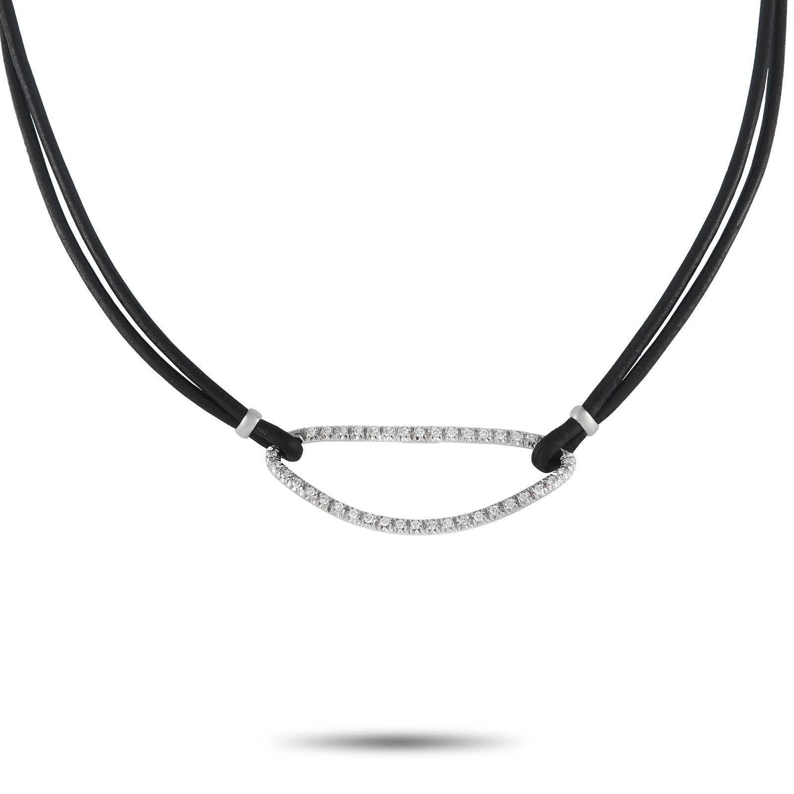 Piero Milano 18K White Gold 0.72ct Diamond Cord Necklace: A must-have for an edgy wardrobe. Don this black cord and diamond choker necklace and nail the rock-chic look. This Piero Milano necklace features a 14-inch black cord necklace holding a sculpted oval