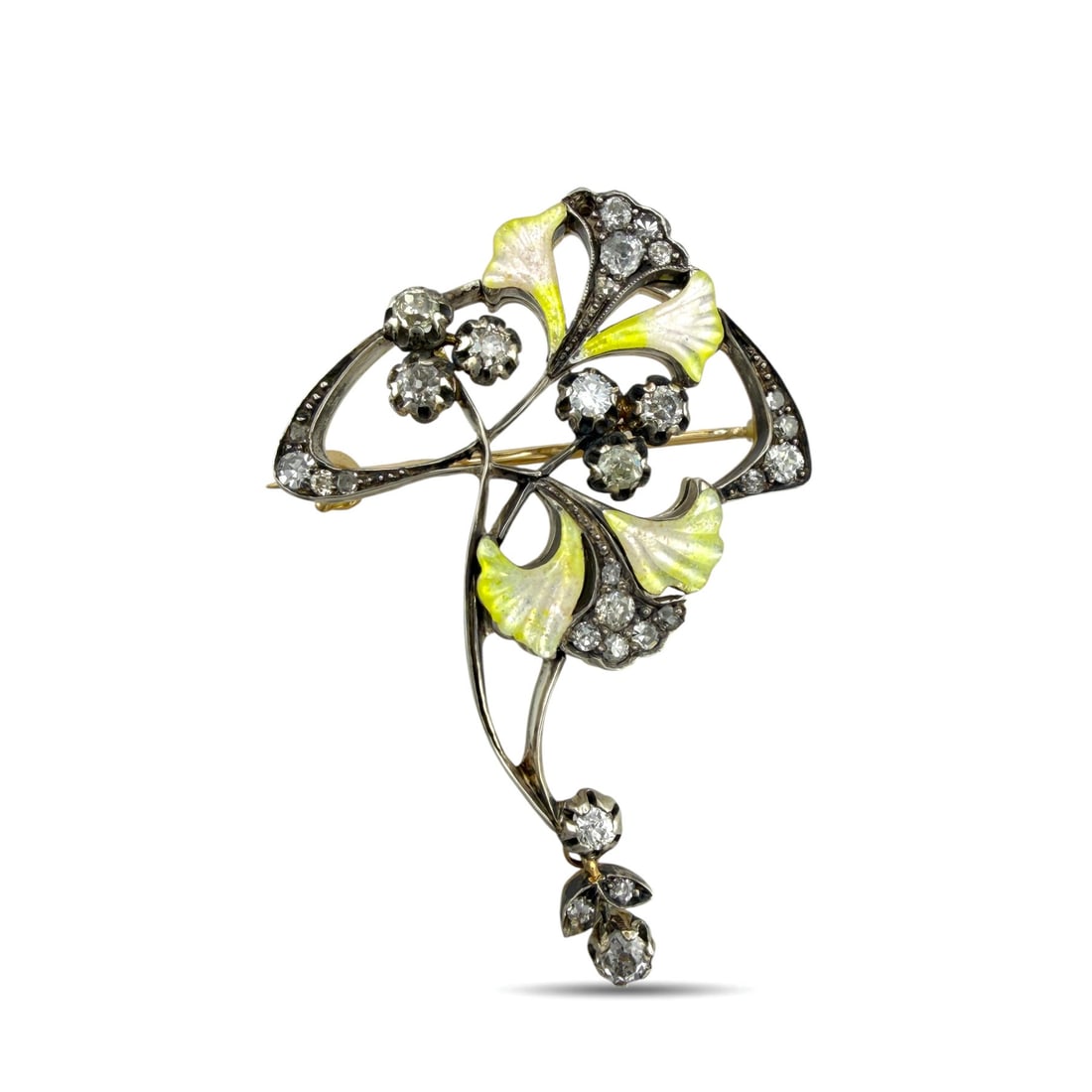 Imperial Russian 56 Yellow Gold 1.55ct Diamond and Enamel Brooch: Imperial Russian 56 Yellow Gold 1.55ct Diamond and Enamel Brooch This Imperial Russian brooch is crafted in 14K yellow gold, equivalent to the traditional 56 zolotnik gold standard. The brooch feature