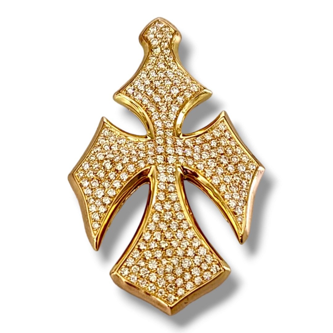 18K Gold Cross Pendant with 3.15ct Diamonds: 18K Gold Cross Pendant with 3.15 Carats Round Diamonds Gold: 18K Weight: 14 Grams Size: H. 5cm Diamonds: approximately 220 Round Diamonds Total 3.15 Carats Condition - Excellent Estate Total Weight in