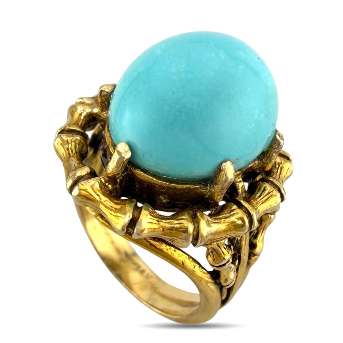 14K Yellow Gold Vintage 8.00ct Turquoise Ring: 14K Yellow Gold Vintage 8.00ct Turquoise Ring A refined vintage ring crafted in yellow gold and set with a vibrant turquoise centerpiece. The bold gemstone presence and classic gold setting give the p