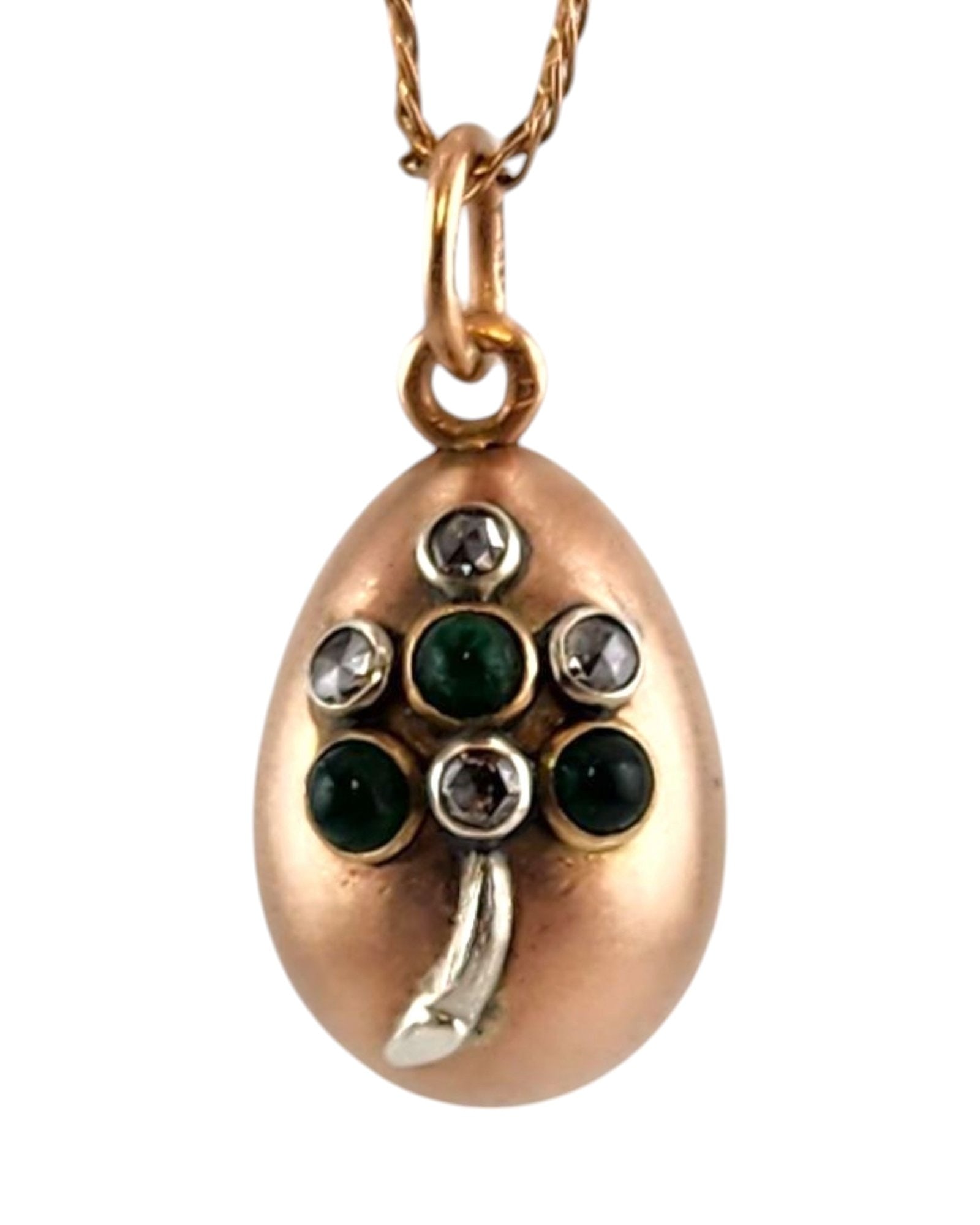 Antique Russian Jeweled 56K (14K) Gold Diamond Egg Pendant: Imperial Russian Jeweled 56k (14K ) Gold Diamond Egg Pendant Rare Material: 56K Russian Imperial gold ( 14K) and Rubies Sizes: L. 2.2 cm and Diameter 1.3cm Weight: 5.0 Grams Condition : Excellent, pro