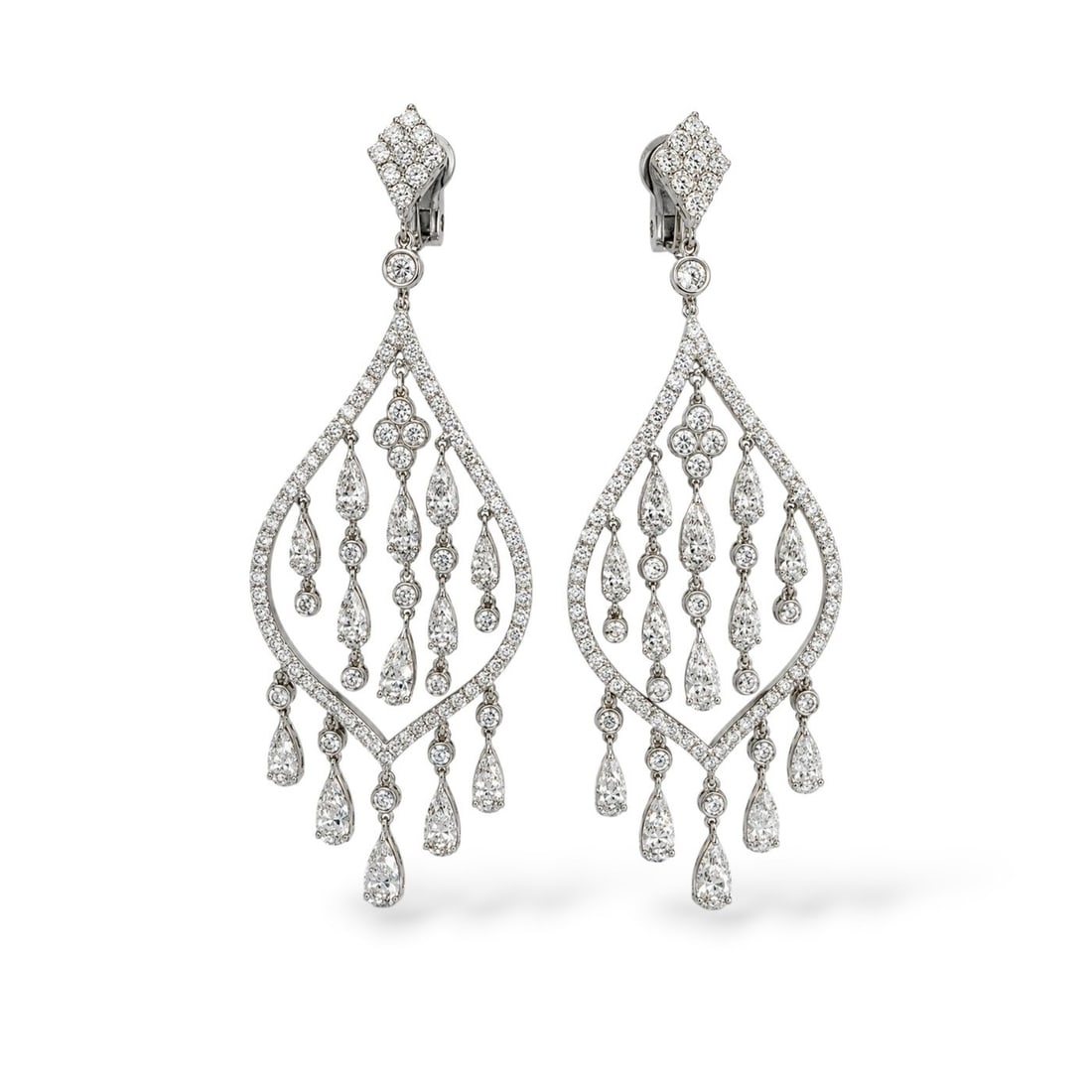 CRIVELII 18K White Gold and 8.00ct Diamond Earrings: CRIVELII Italian High Jewelry 18K White Gold and 8.0ct Diamond Earrings A striking pair of white gold earrings crafted with an elongated statement design and refined diamond detailing. Their