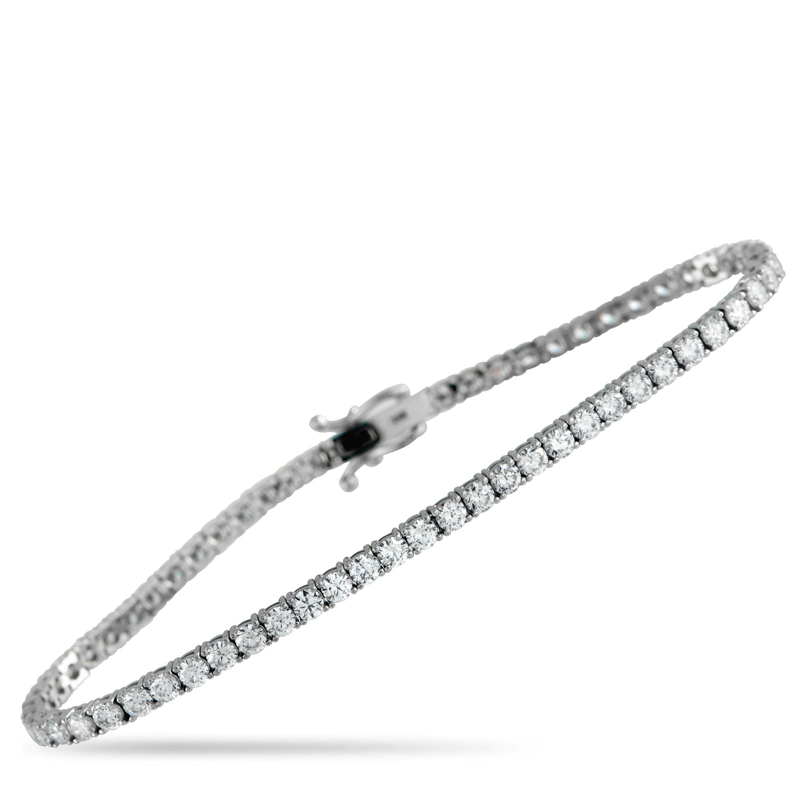 14K White Gold 5.05ct Lab-Grown Diamond Tennis Bracelet: Add a touch of luxury to any ensemble with this tennis bracelet. The understated 14K White Gold setting allows Lab Grown Diamonds totaling 5.05 carats to take center stage. This elegant accessory meas