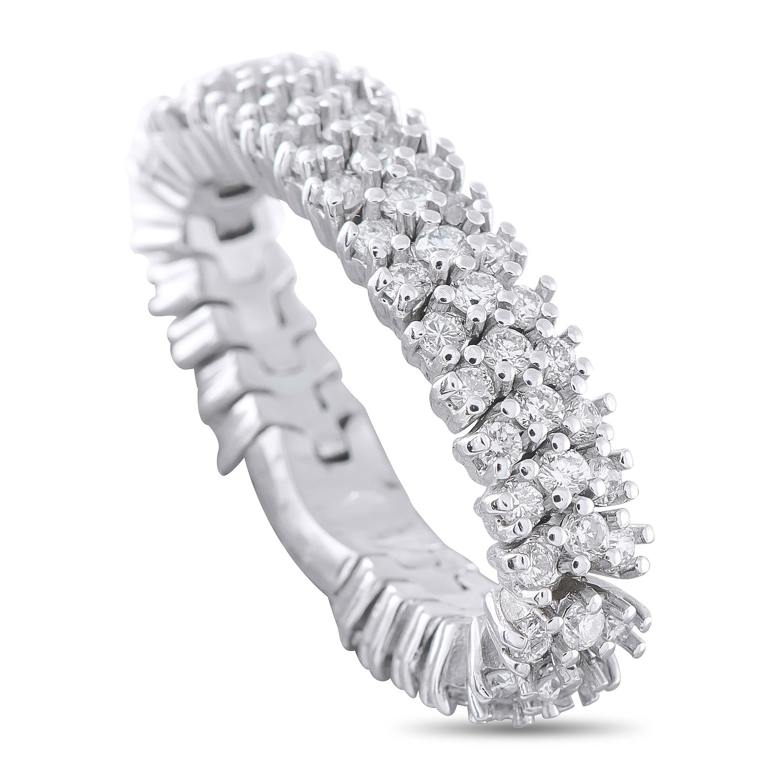18K White Gold 2.29ct Diamond Ring: This radiant ring is unlike anything you’ve seen before. A unique 18K White Gold setting adds texture and dimension to the understated design. Sparkling Diamonds with a total weight of 2.29 carats e
