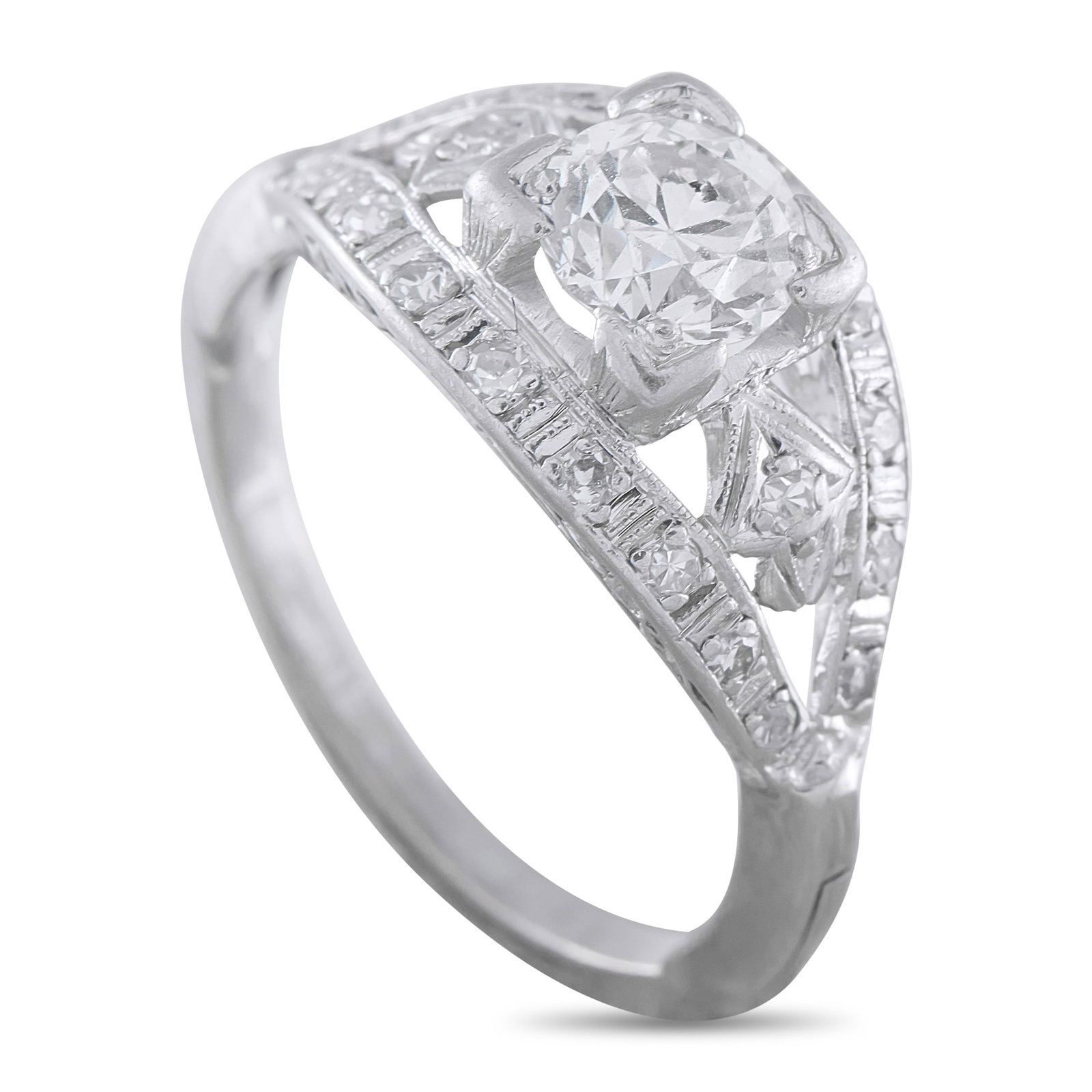 18K White Gold 0.94ct Diamond Ring: An intricate, openwork design adds timeless elegance to this impressive luxury ring. Simple and elegant, a dazzling 0.94 carat Diamond center stone allows it to effortlessly catch the light. Set in 18