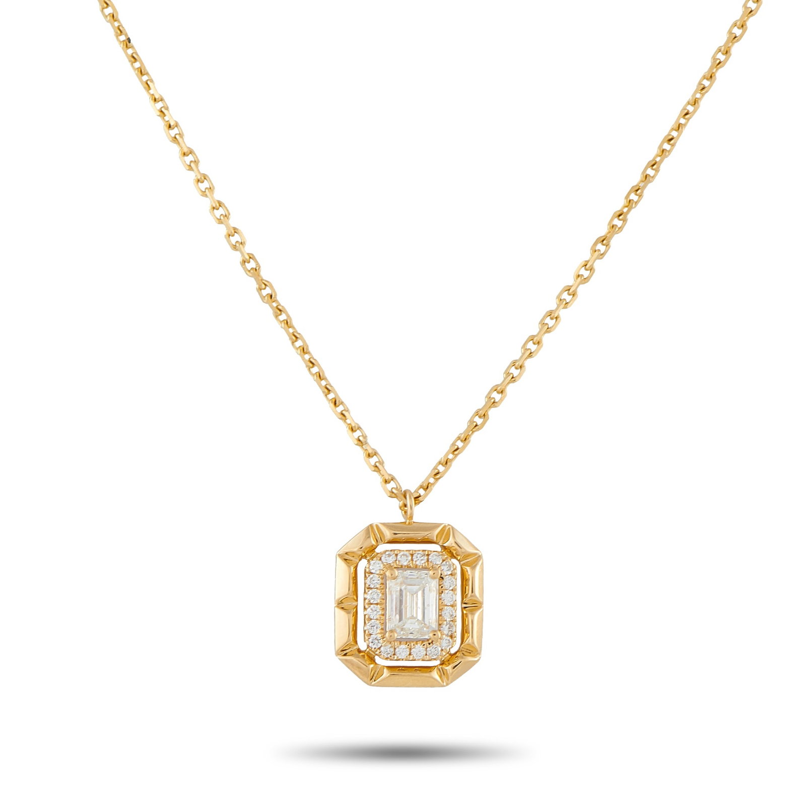 18K Yellow Gold 0.62ct Diamond Pendant: This exquisite necklace will add a touch of sparkle to any ensemble. Set in 18K Yellow Gold, the central pendant perfectly highlights the 0.50 carat Diamond center stone. Additional Diamonds totaling 
