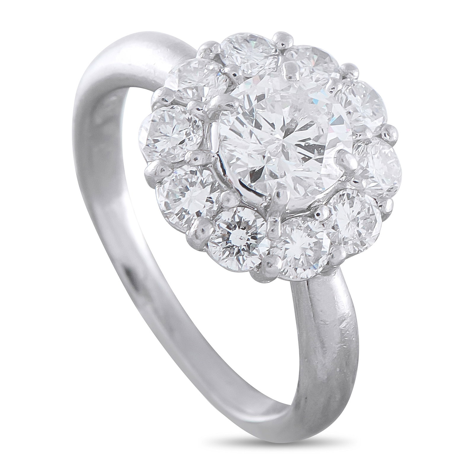 Platinum 2.02ct Diamond Ring: This luxury ring is incredibly chic. The timeless design comes to life thanks to a 1.01 carat Diamond center stone and a halo of Diamonds totaling 1.01 carats. Crafted from Platinum, a 1mm wide band