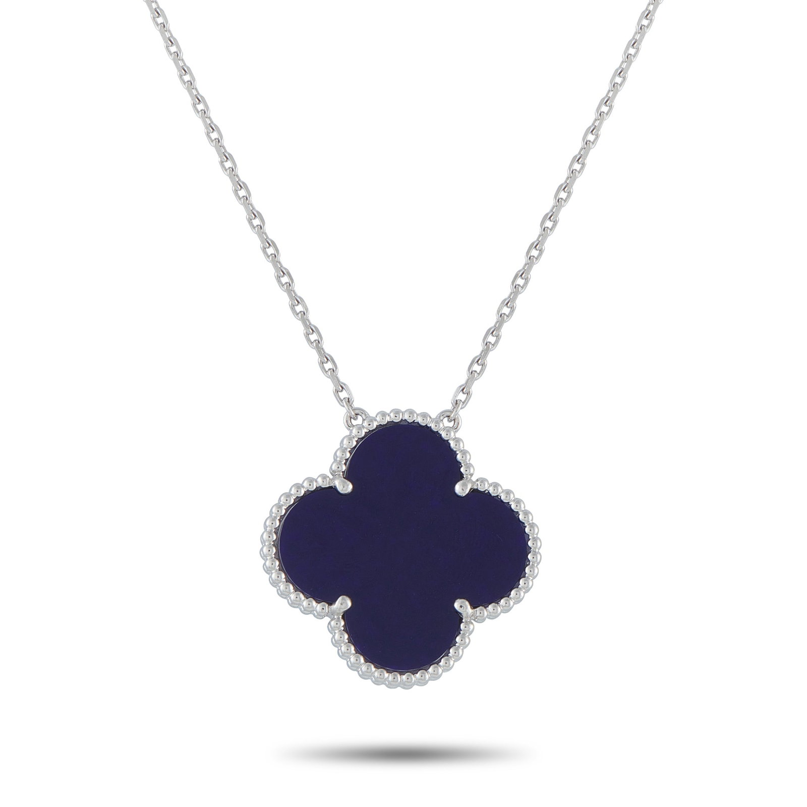 Van Cleef & Arpels Magic Alhambra 18K White Gold Sevres Porcelain Pendant: Sèvres porcelain gives the Magic Alhambra a different kind of presence from Van Cleef & Arpels’ usual stone-set versions. Depending on the light, the porcelain darkens and brightens with movement, 