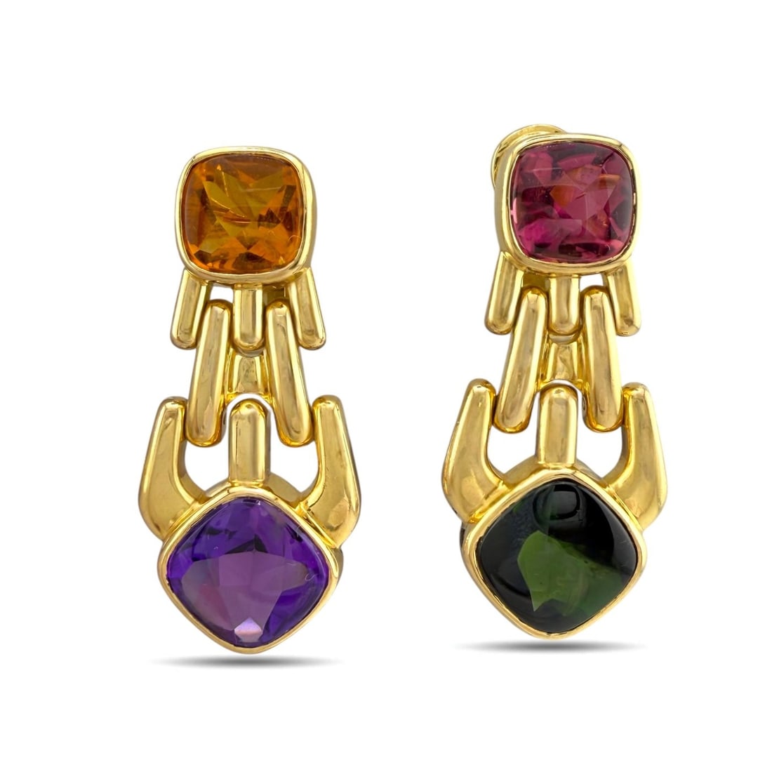 Italian 18K Yellow Gold Citrine Amethyst Pink Tourmaline and Peridot Cascade Clip On Earrings (1 of 6)