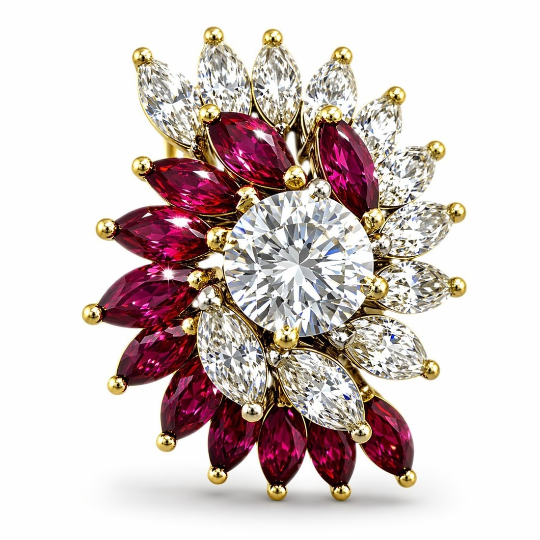18K White and Yellow Gold 3.2ct Diamond and 1.8ct Ruby Earrings - 4