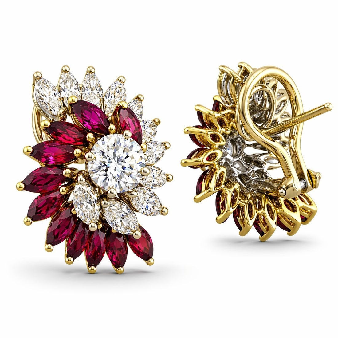 18K White and Yellow Gold 3.2ct Diamond and 1.8ct Ruby Earrings - 6