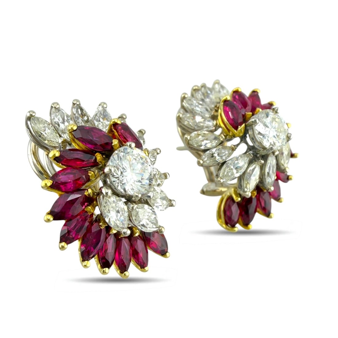 18K White and Yellow Gold 3.2ct Diamond and 1.8ct Ruby Earrings - 7