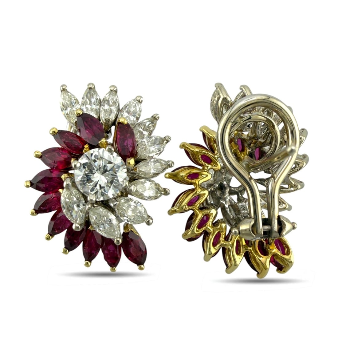 18K White and Yellow Gold 3.2ct Diamond and 1.8ct Ruby Earrings - 8