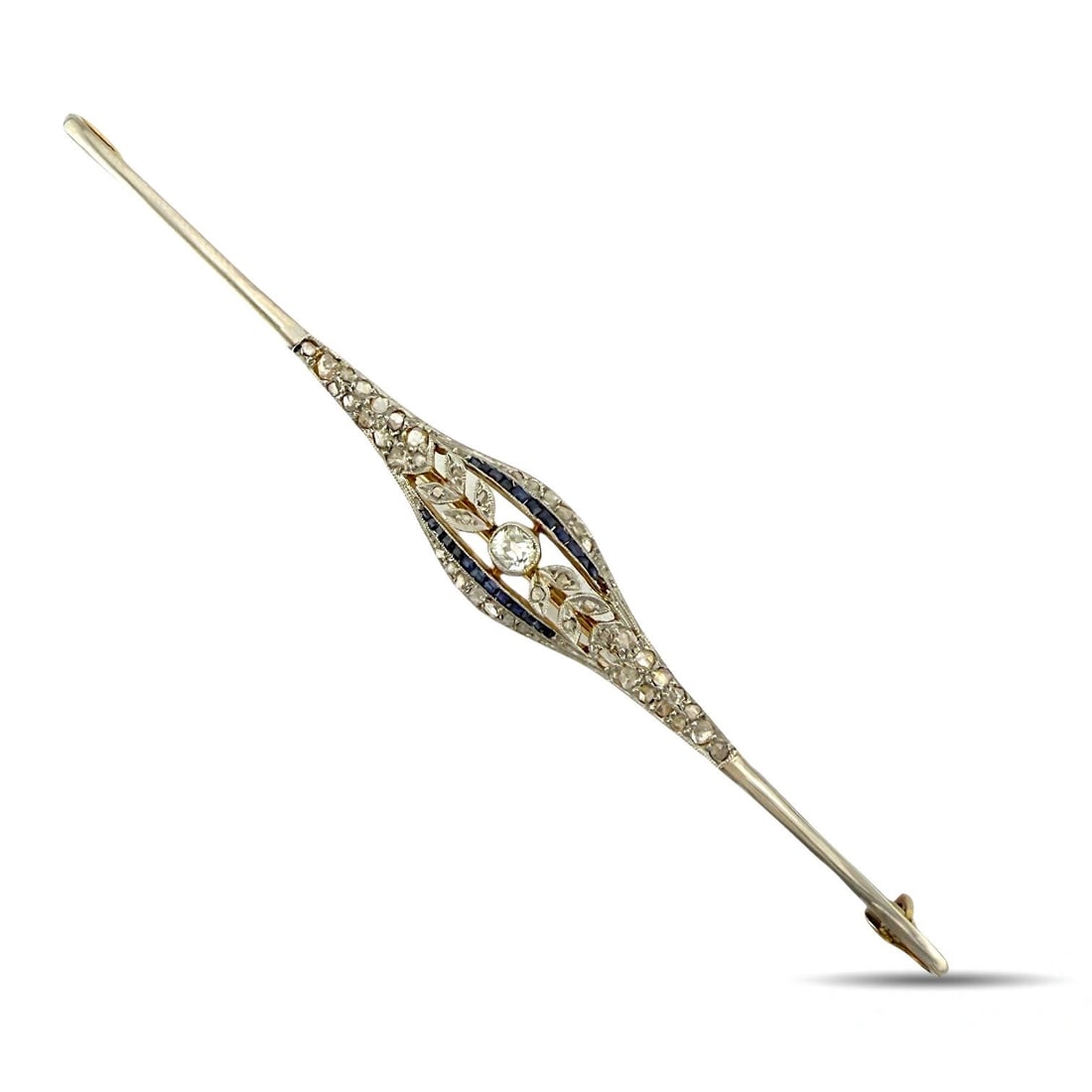 Faberge 18K Yellow and Rose Gold Art Deco Brooch with 0.75ct Diamonds and Sapphires (1 of 5)