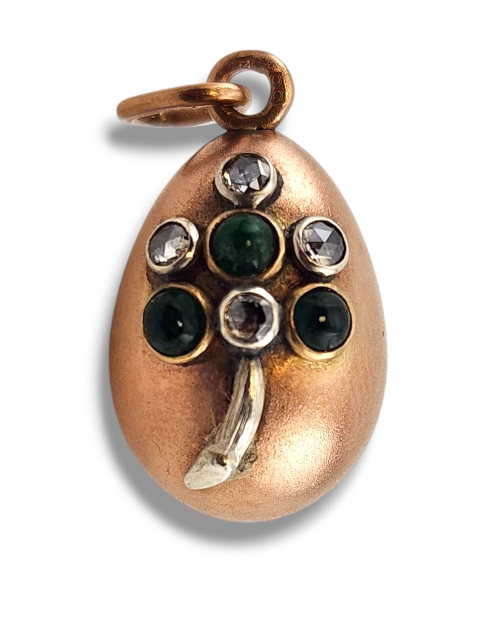 Antique Russian Jeweled 56K (14K) Gold Diamond Egg Pendant - 5
