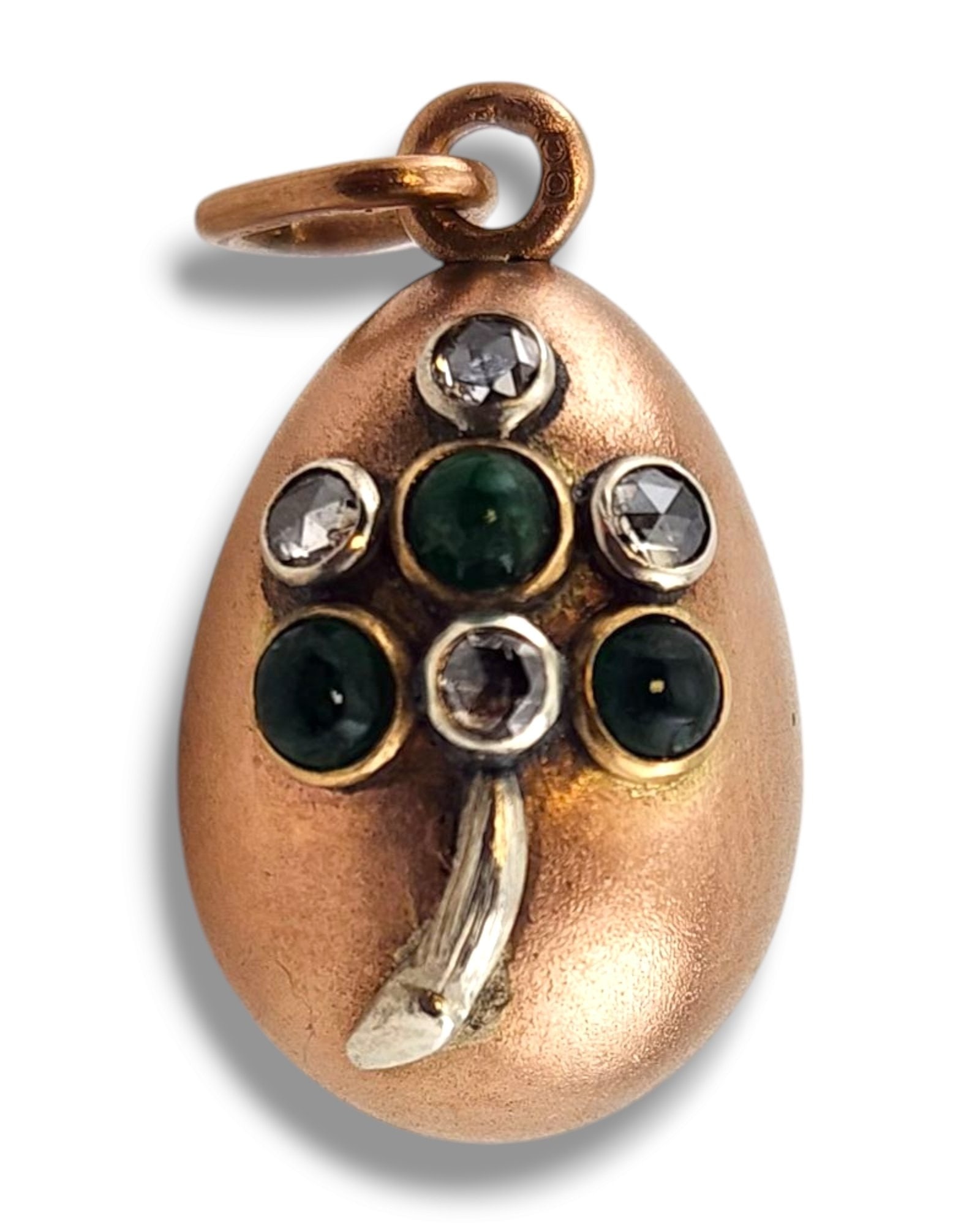 Antique Russian Jeweled 56K (14K) Gold Diamond Egg Pendant - 7