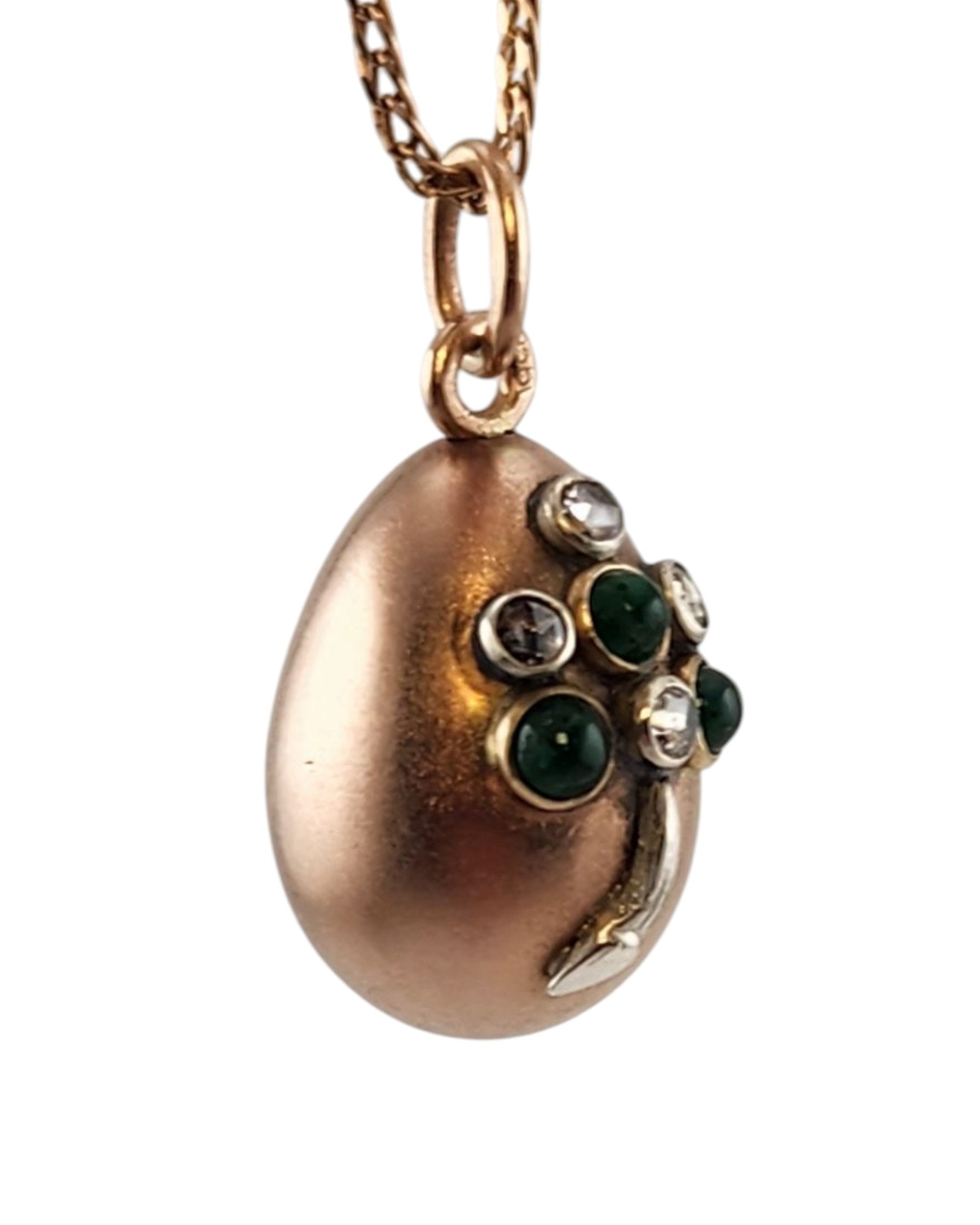 Antique Russian Jeweled 56K (14K) Gold Diamond Egg Pendant - 8