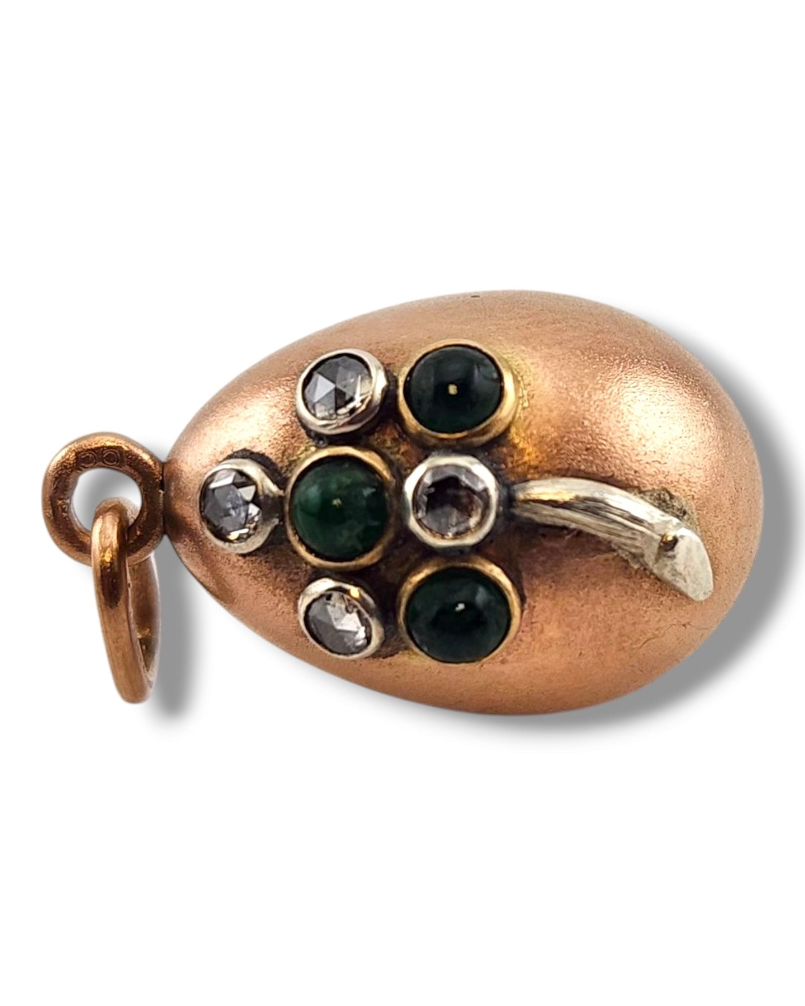 Antique Russian Jeweled 56K (14K) Gold Diamond Egg Pendant - 9